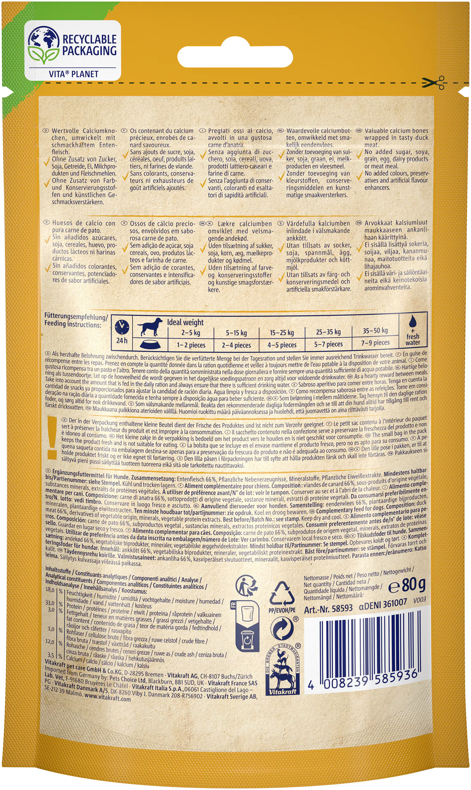 Vitakraft Duck Bonas Calciumknochen Ente 80 g Vitakraft Duck Bonas Calciumknochen Ente 80 g