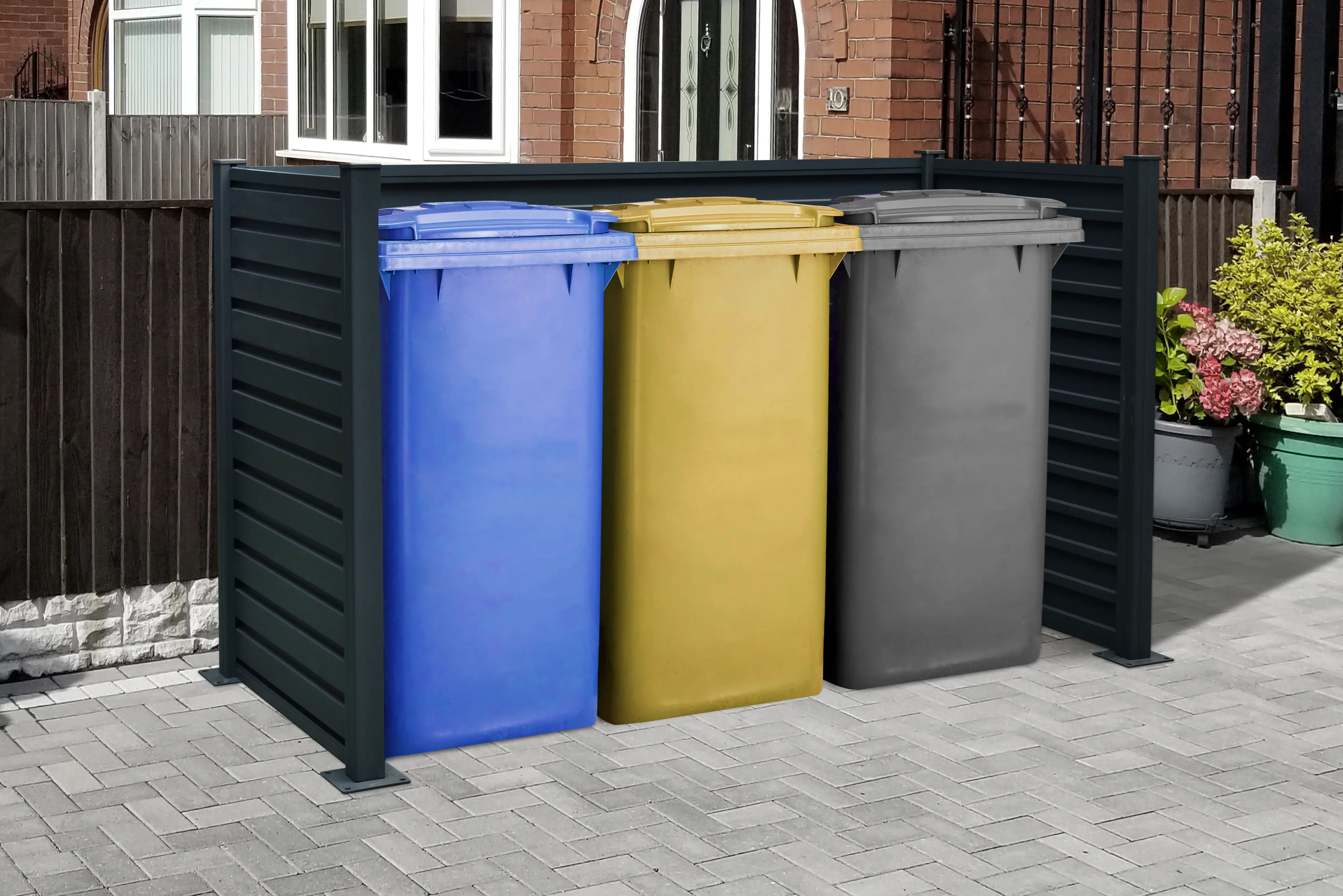 Floraworld Mülltonnen-Sichtschutz aus Stahl für 3 x 240 L Mülltonnen anthrazit