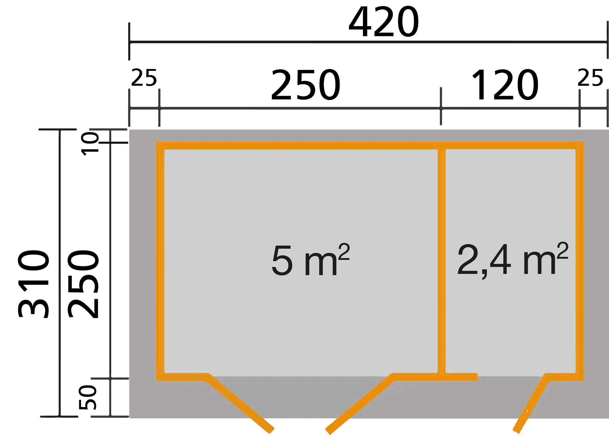 Weka Gartenhaus Luisa 370 x 250 cm anthrazit mit Fußboden