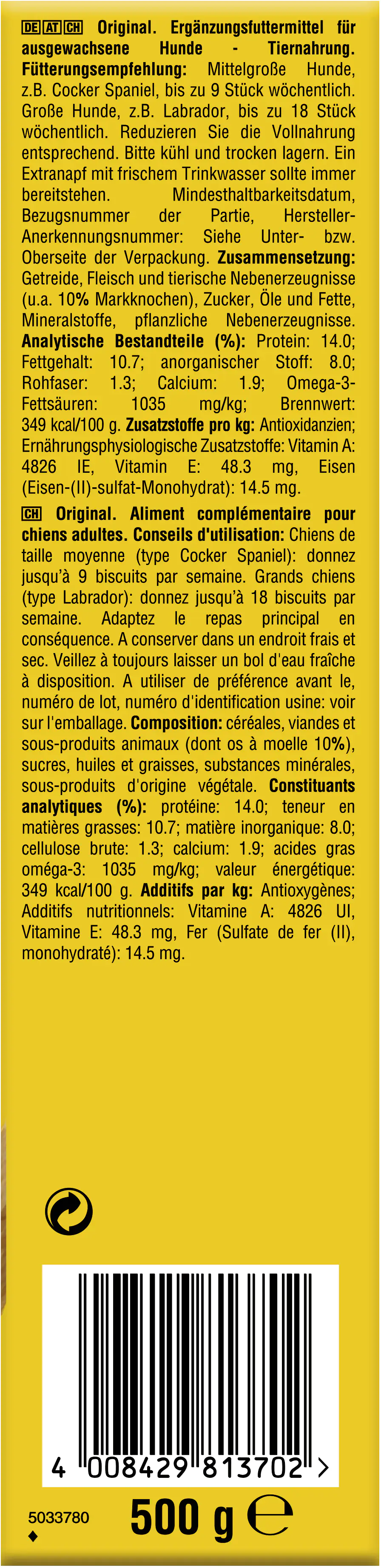 4008429813702_2491280 Pedigree Hundesnacks Markies Trios 500 g