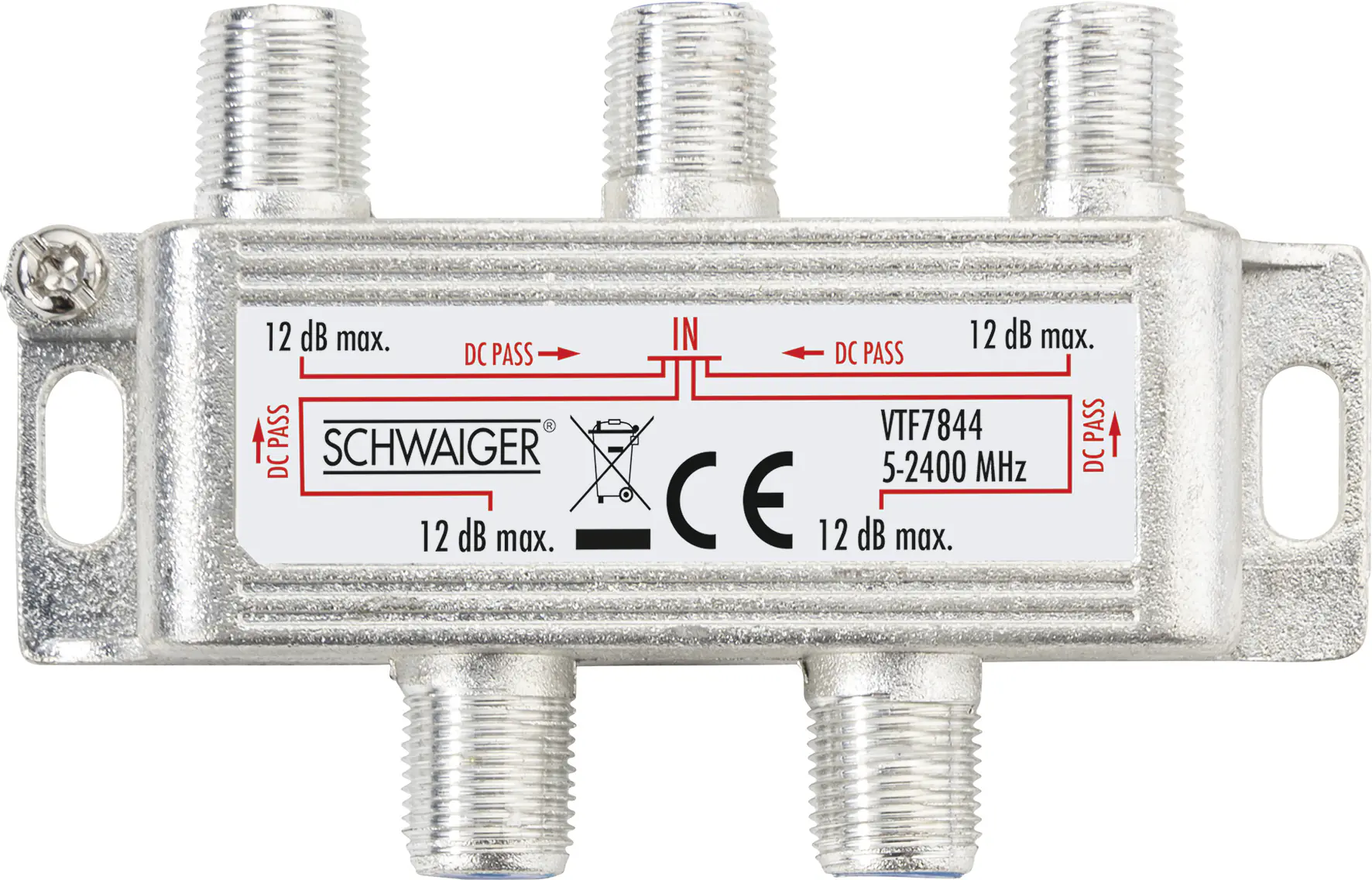 Schwaiger Verteiler VTF7844 531 1x F Buchse auf 4x F Buchse, Dämpfung max. 12dB