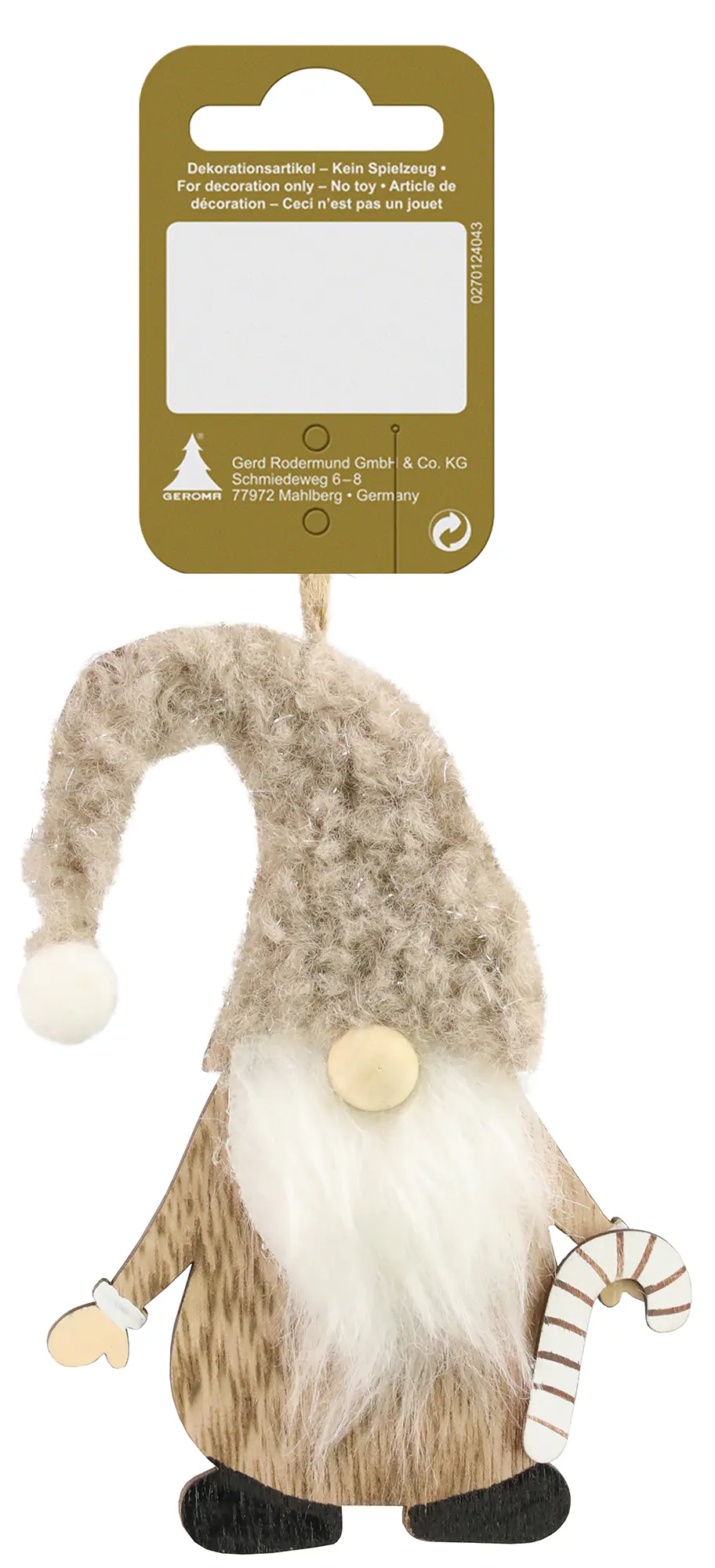 Dekoanhänger Santa mit Zuckerstange Holz 12 x 8 cm natur-weiß Dekoanhänger Santa mit Zuckerstange Holz 12 x 8 cm natur-weiß