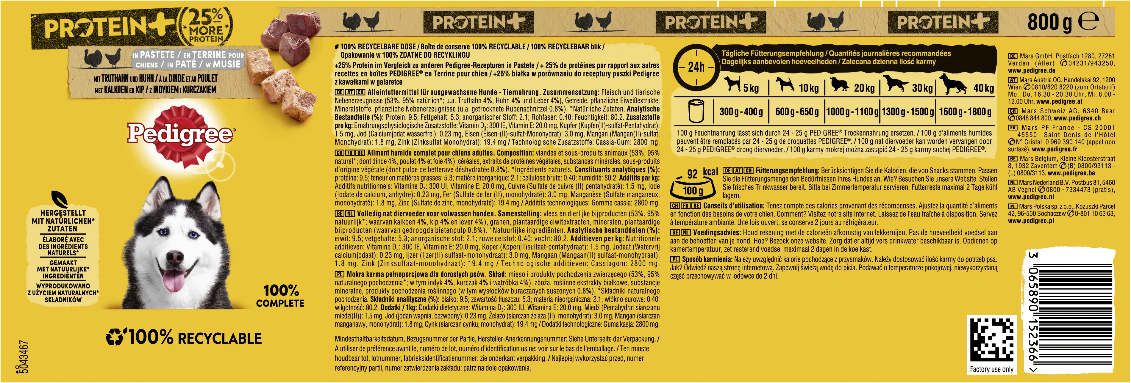 Pedigree Adult Protein + Pastete mit Truthahn & Huhn Hundefutter 800 g Pedigree Adult Protein + Pastete mit Truthahn & Huhn Hundefutter 800 g