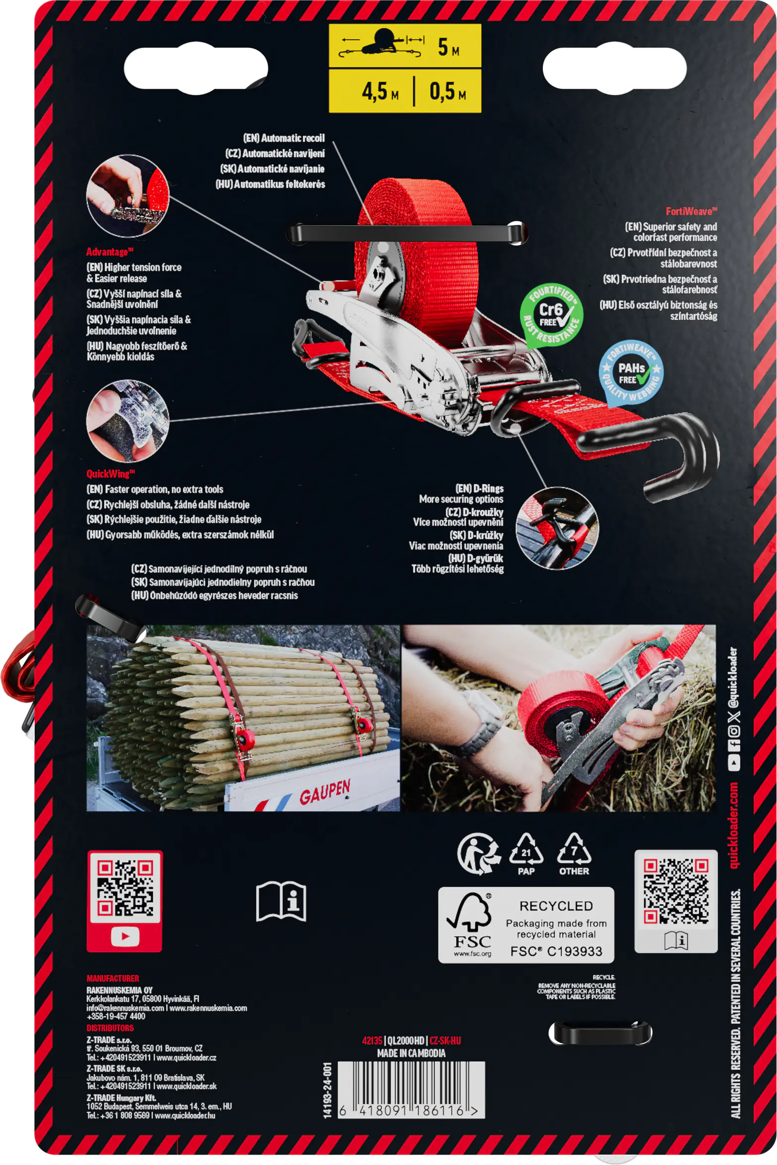 QUICKLOADER® Spanngurt Retractable 35 mm x 5 m 1 Stück rot QUICKLOADER® Spanngurt Retractable 35 mm x 5 m 1 Stück rot