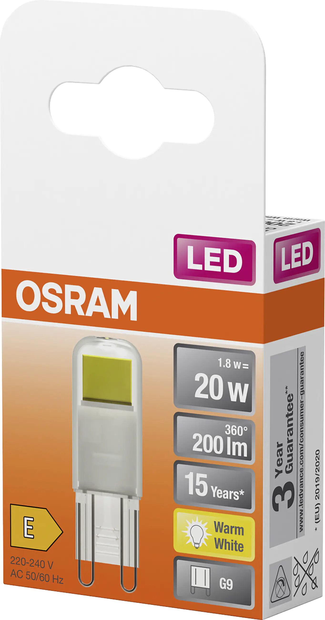 Osram LED Stiftsockellampe Pin20 G9 1,8 W warmweiß Osram LED Stiftsockellampe Pin20 G9 1,8 W warmweiß