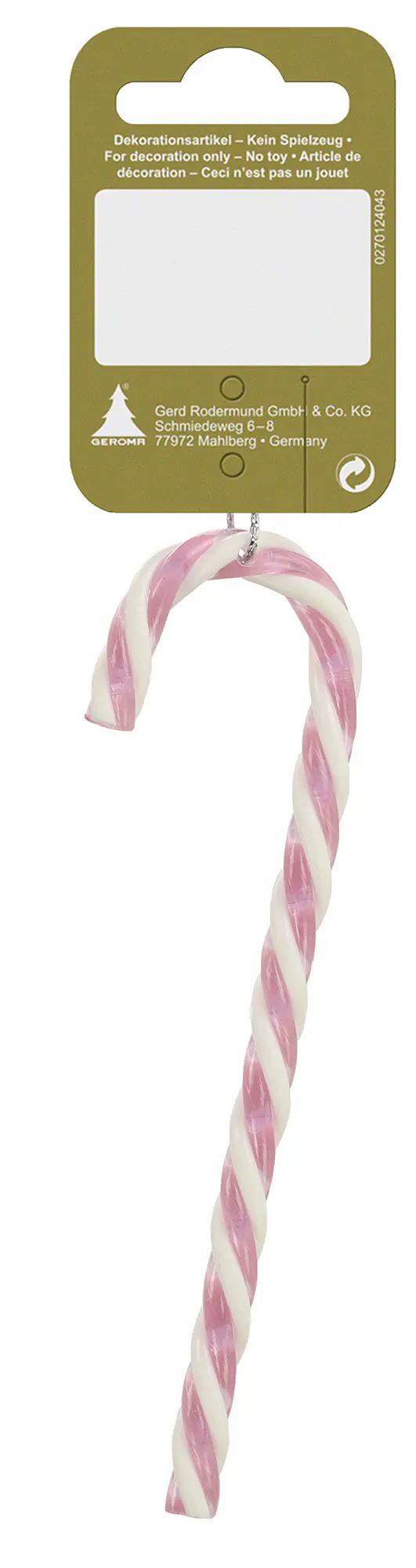 Weihnachtsanhänger Zuckerstange aus Kunststoff 15 cm rosa weiß  1 Stück
