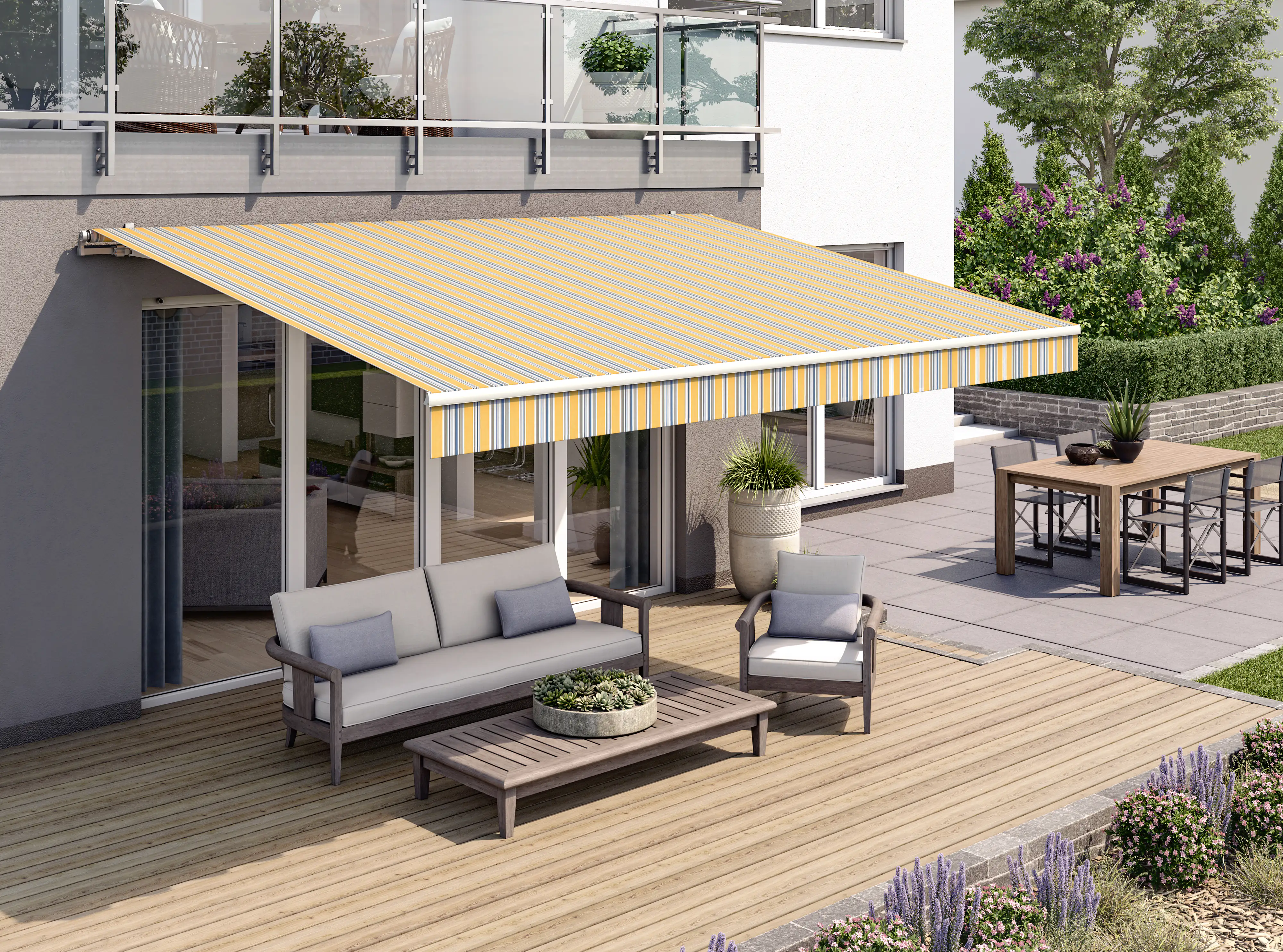 Gelenkarmmarkise Classic gelb-grau gestreift inkl. Handkurbel