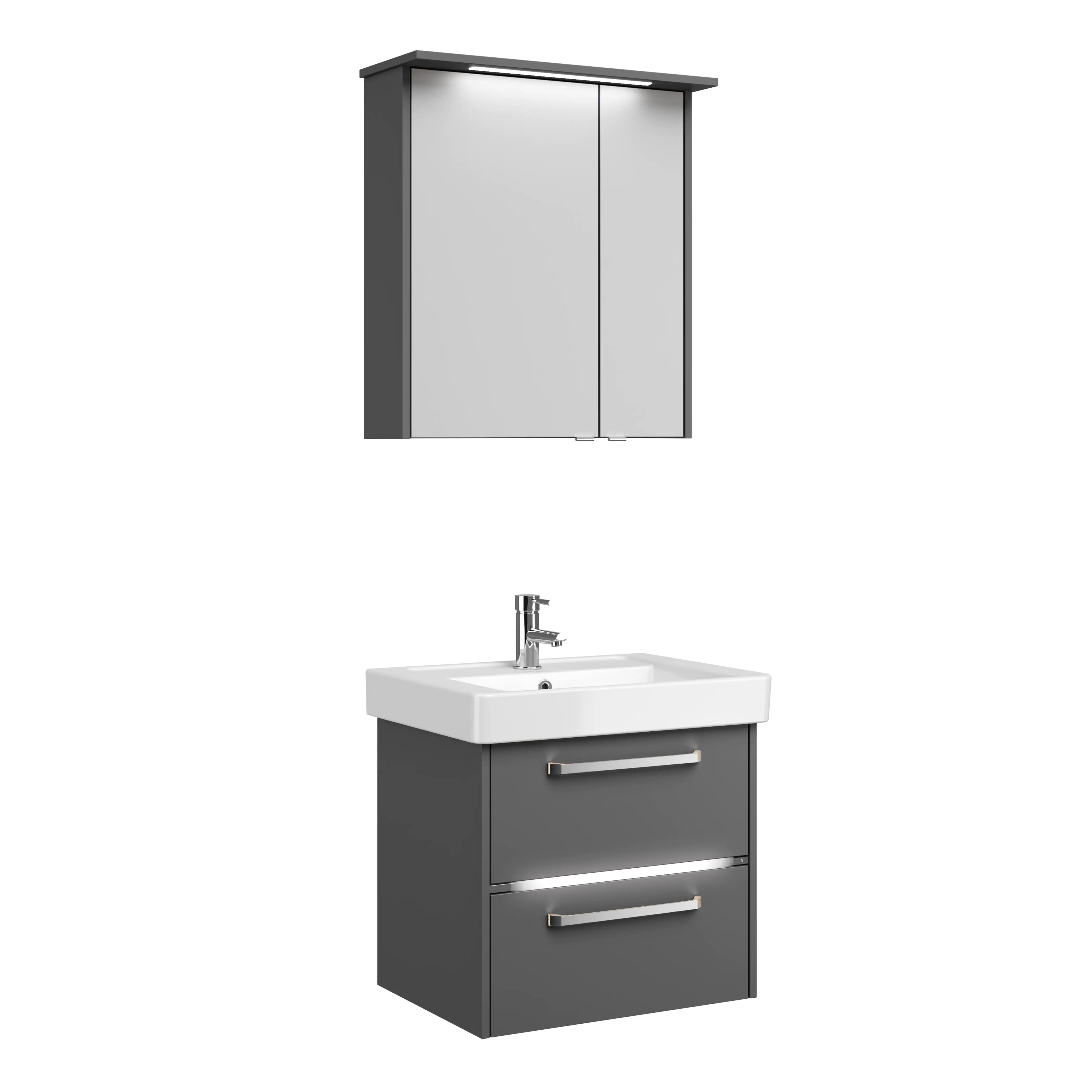 Primaster Badmöbel-Set Berlin grau 65 cm Twin LED, Keramikwaschtisch