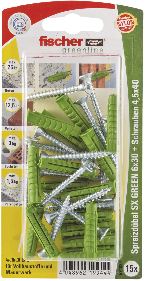 Fischer Spreizdübel SX green 6.0 x 30 mm - 15 Stück Fischer Spreizdübel SX green 6.0 x 30 mm - 15 Stück