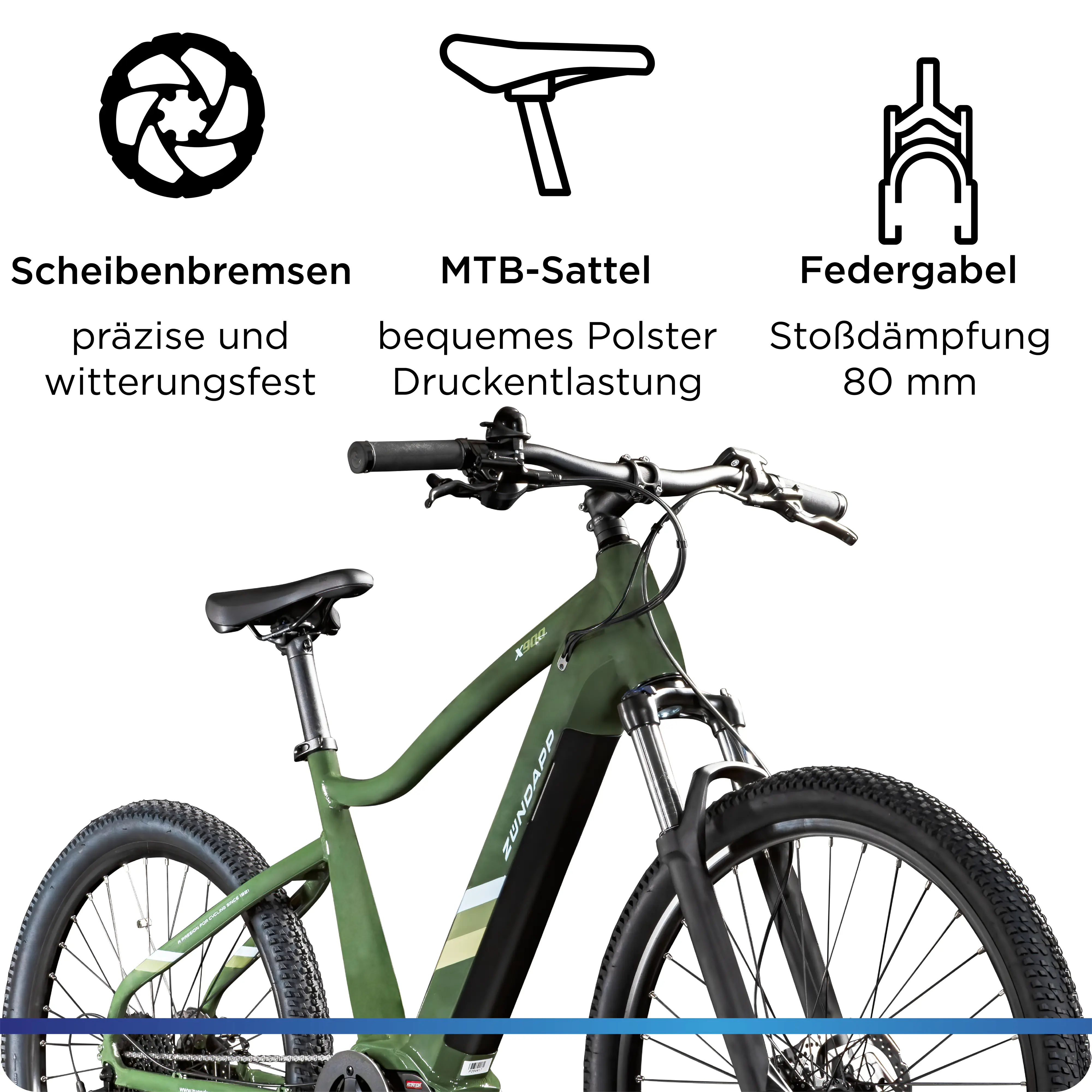Zündapp E-Bike MTB X900 27,5 Zoll 10-Gang 733 Wh khaki