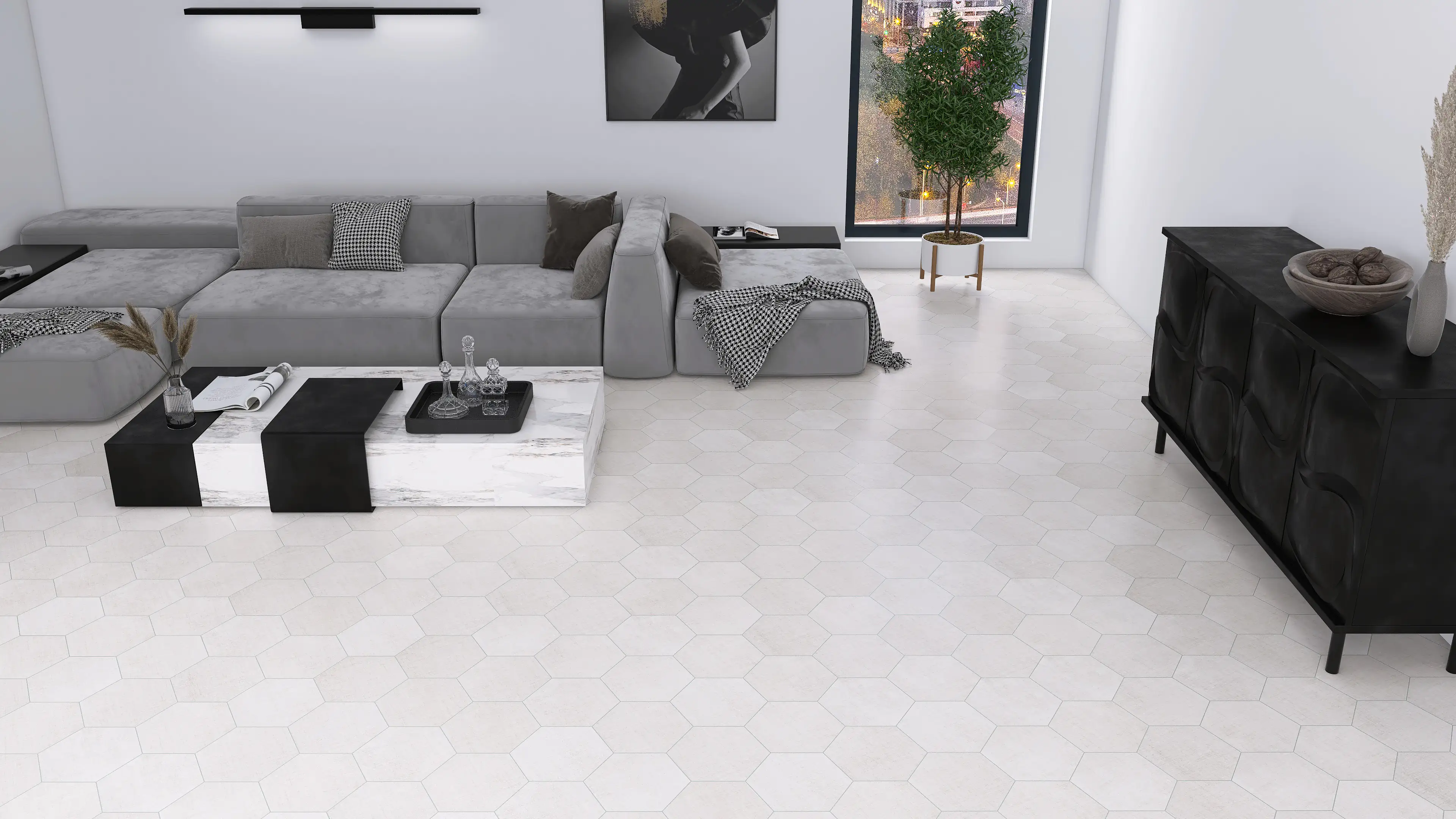 Feinsteinzeug Hexagon Fabric Ivory 21,5 x 25 cm beige Feinsteinzeug Hexagon Fabric Ivory 21,5 x 25 cm beige