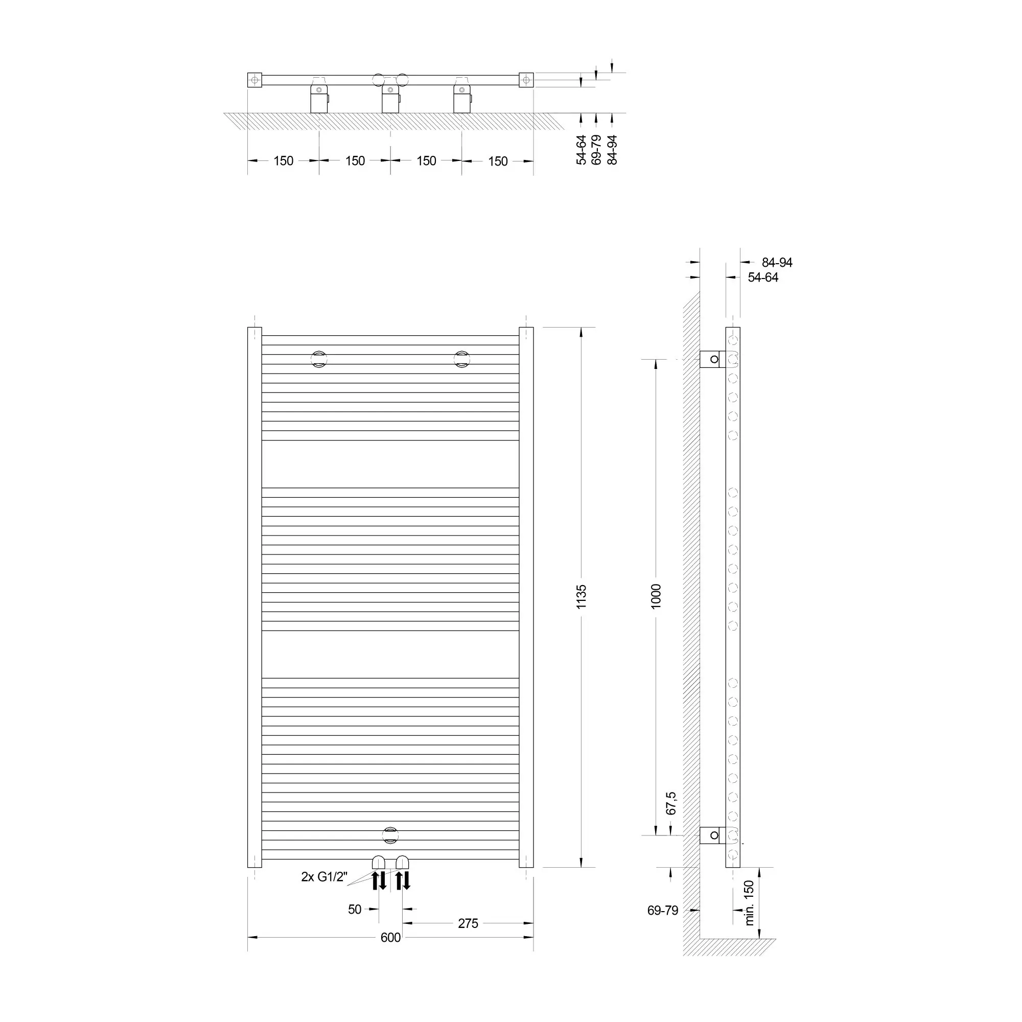 Schulte Design-Heizkörper Turbo mit Mittelanschluss 113,5 x 60 cm alpinweiß 600 W