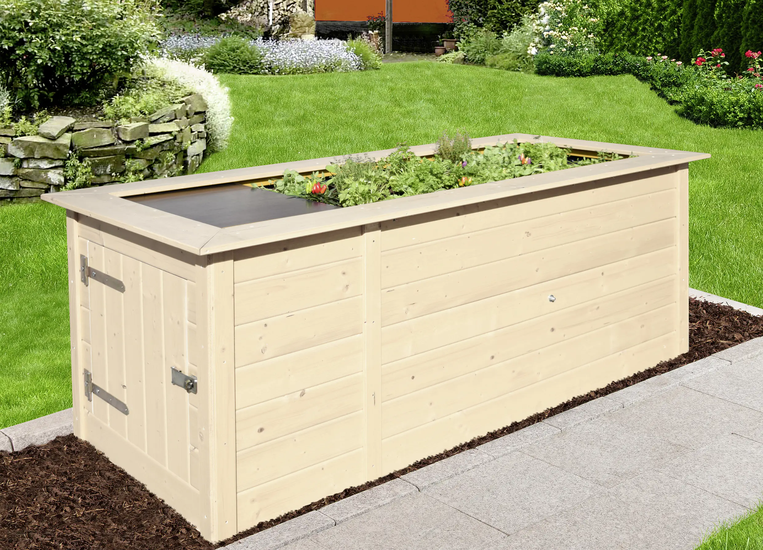 Weka Hochbeet 21 205 x 80 x 81 cm natur mit Noppenbahn, Wühlmausschutz
