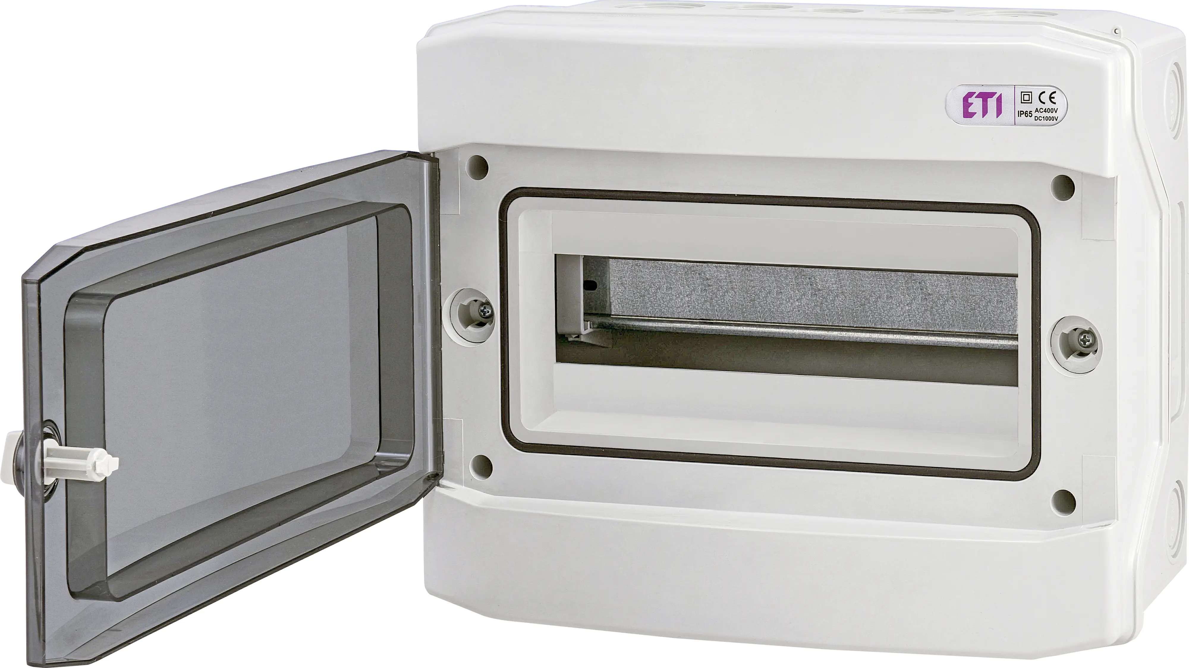 Feuchtraumverteiler 12 TE, grau mit transparenter Tür, IP65