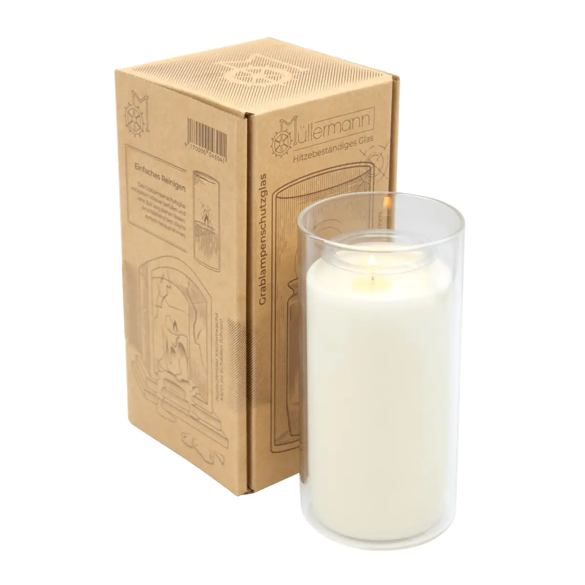 Schutzglas für 7 Tage Grablichter Ø 7,5 x 15 cm