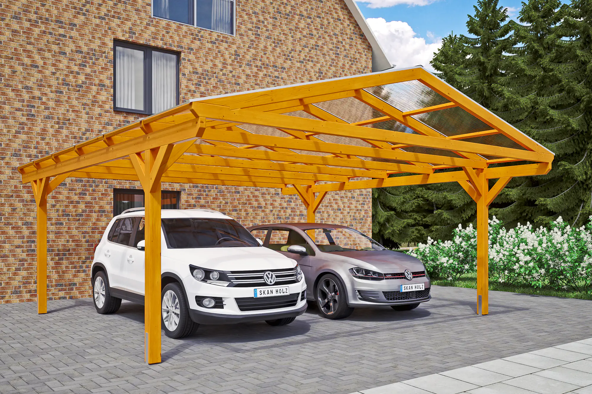 SKAN HOLZ Carport Westerwald 570 x 648 cm, lasiert in Eiche hell