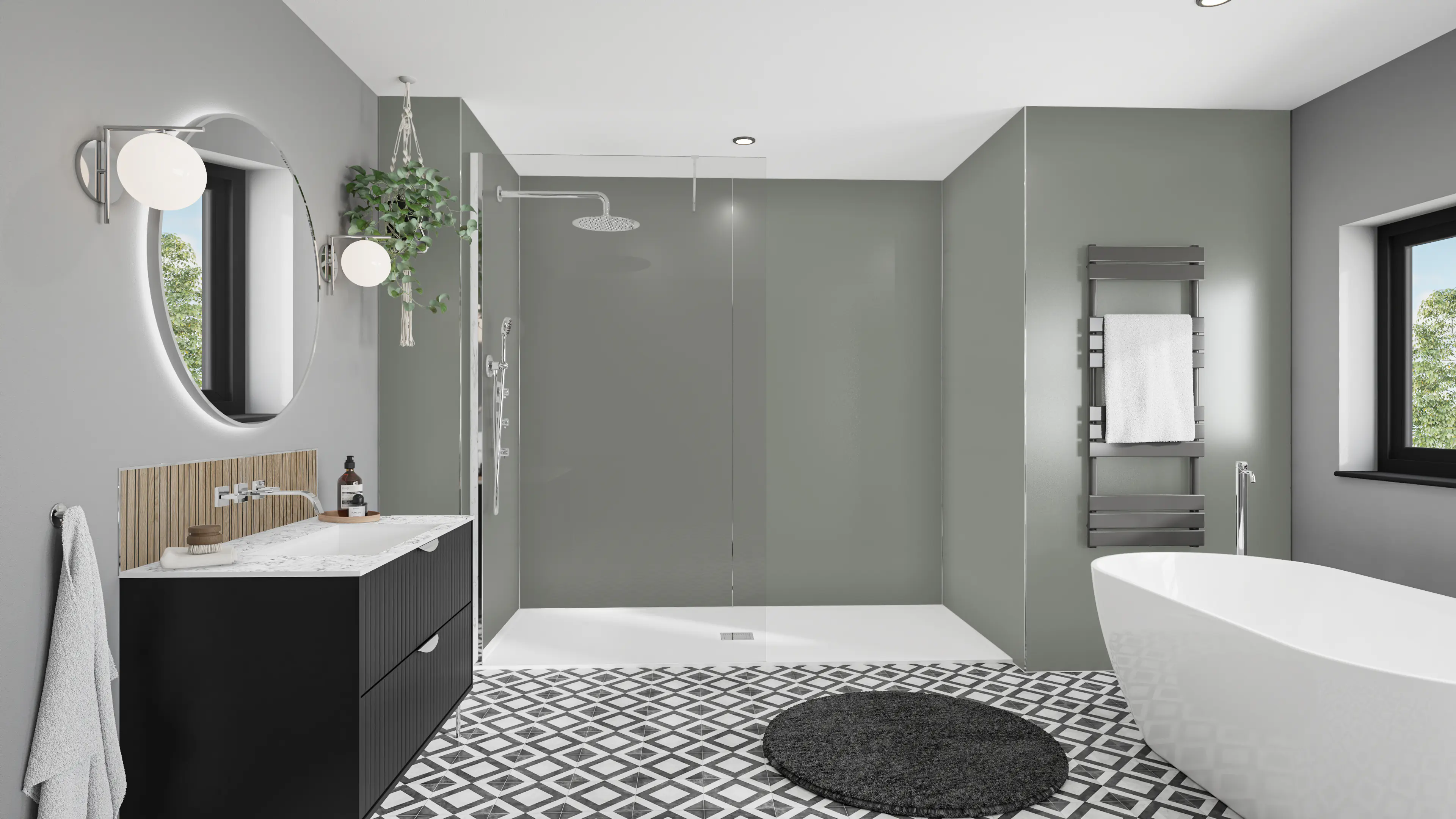 Wetwall Alloy Wandpaneel  Seafoam Green/Battleship Grey 60 x 244 cm
