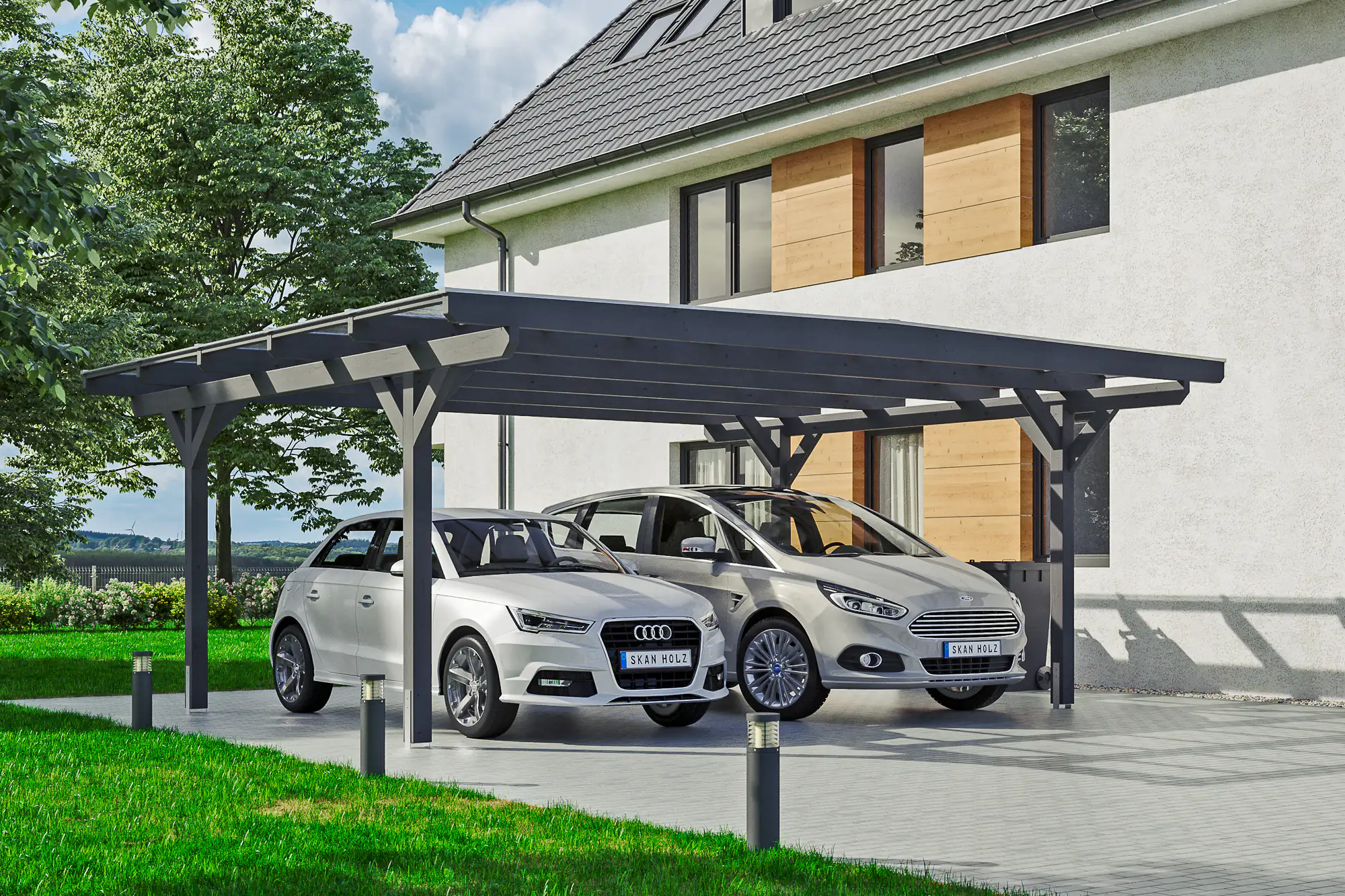 SKAN HOLZ Carport Odenwald 640 x 541 cm, lasiert in Schiefergrau