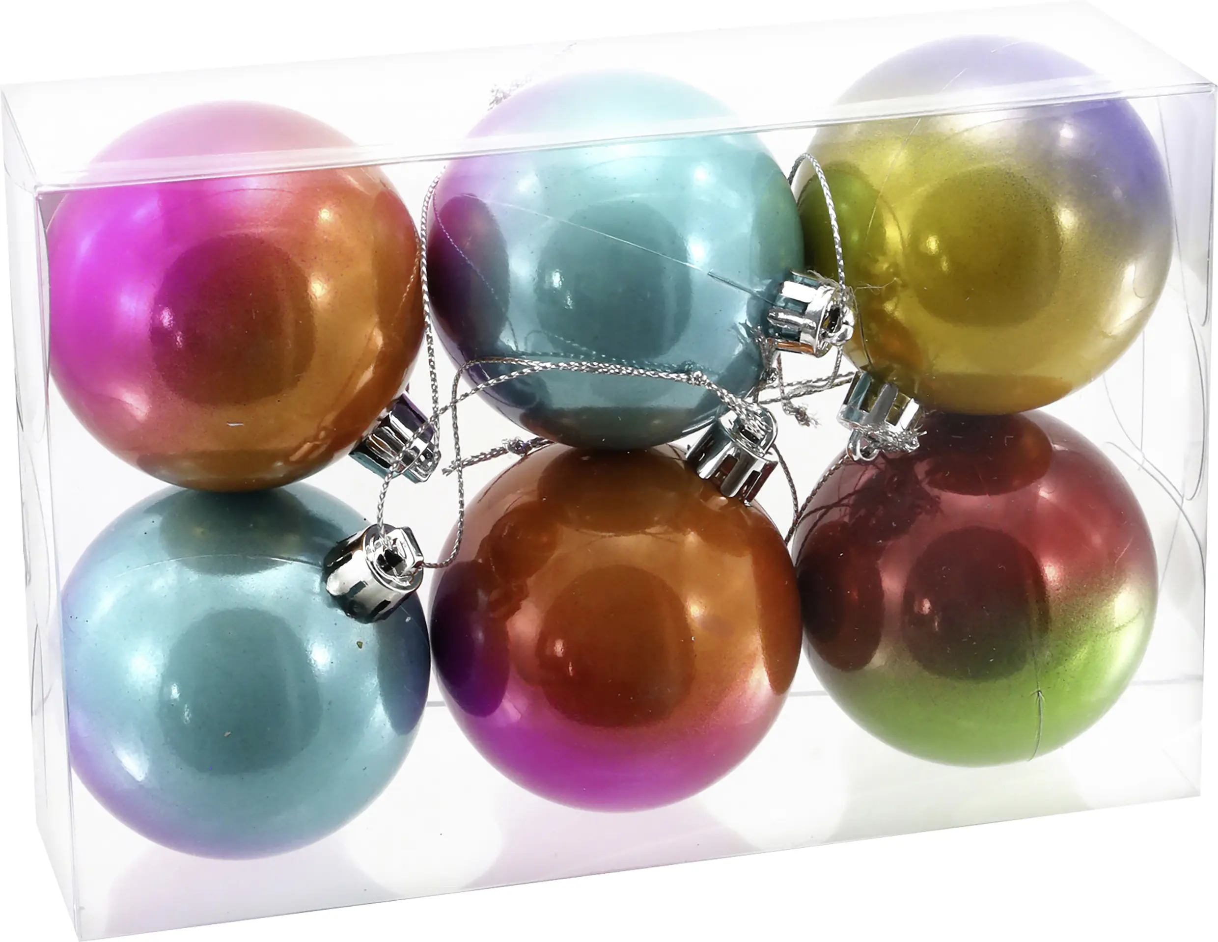 Weihnachtskugel aus Kunststoff Ø 6 cm regenbogenfarben - 6 Stück