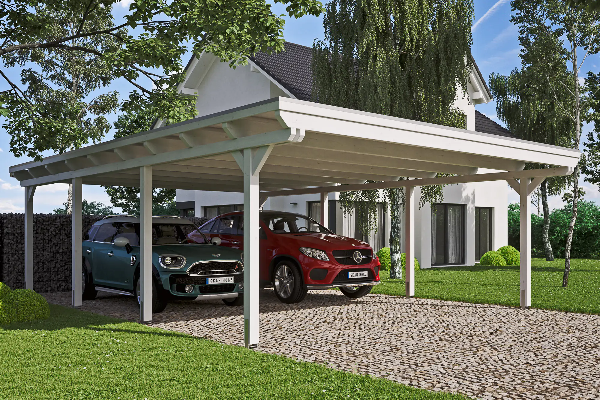 SKAN HOLZ Carport Emsland 613 x 846 cm mit Aluminiumdach, lasiert in Weiß