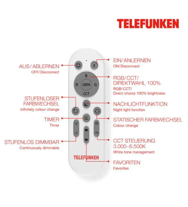 Telefunken Fernbedienung RGB CCT für Direkt Smart WiFi-RGB Leuchten