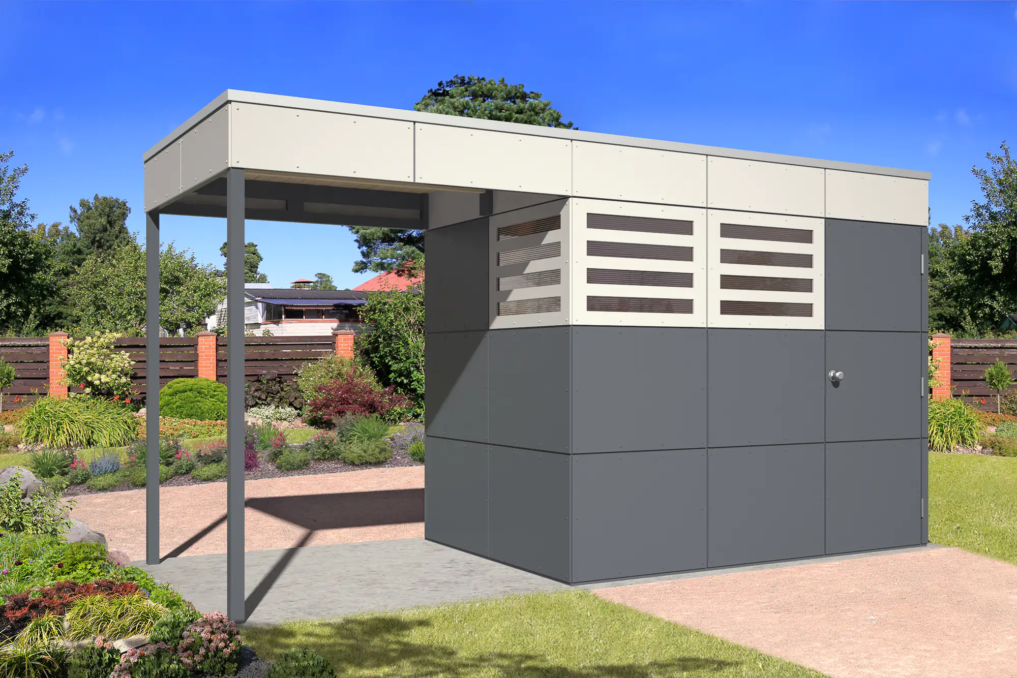 SKAN HOLZ Seitliche Überdachung für CrossCube 168 x 169 cm Gr. 2 Telegrau