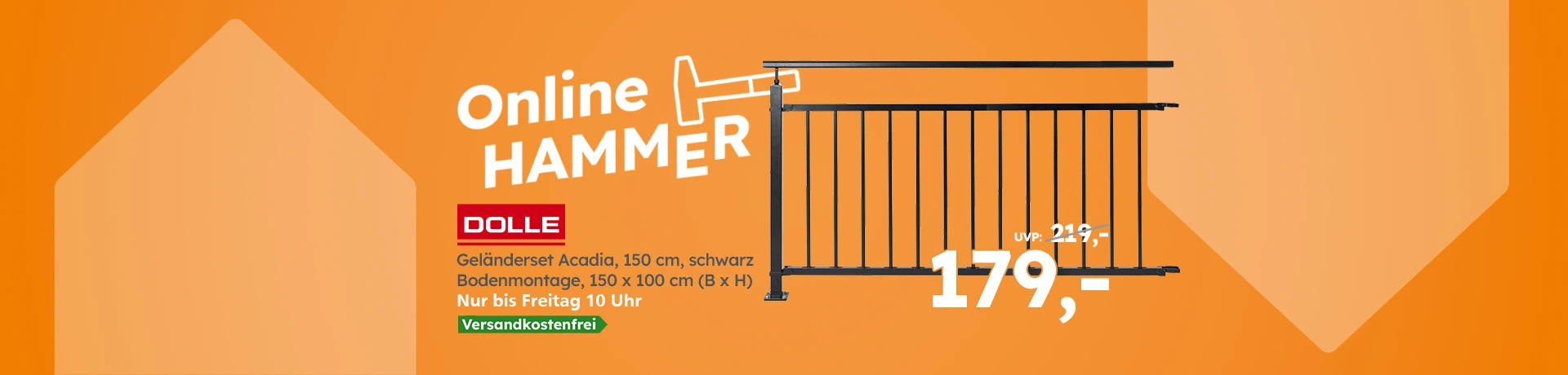 DOLLE Geländerset Acadia, 150 cm, schwarz, Bodenmontage, für 179 €, versandkostenfrei bis Freitag 10 Uhr.