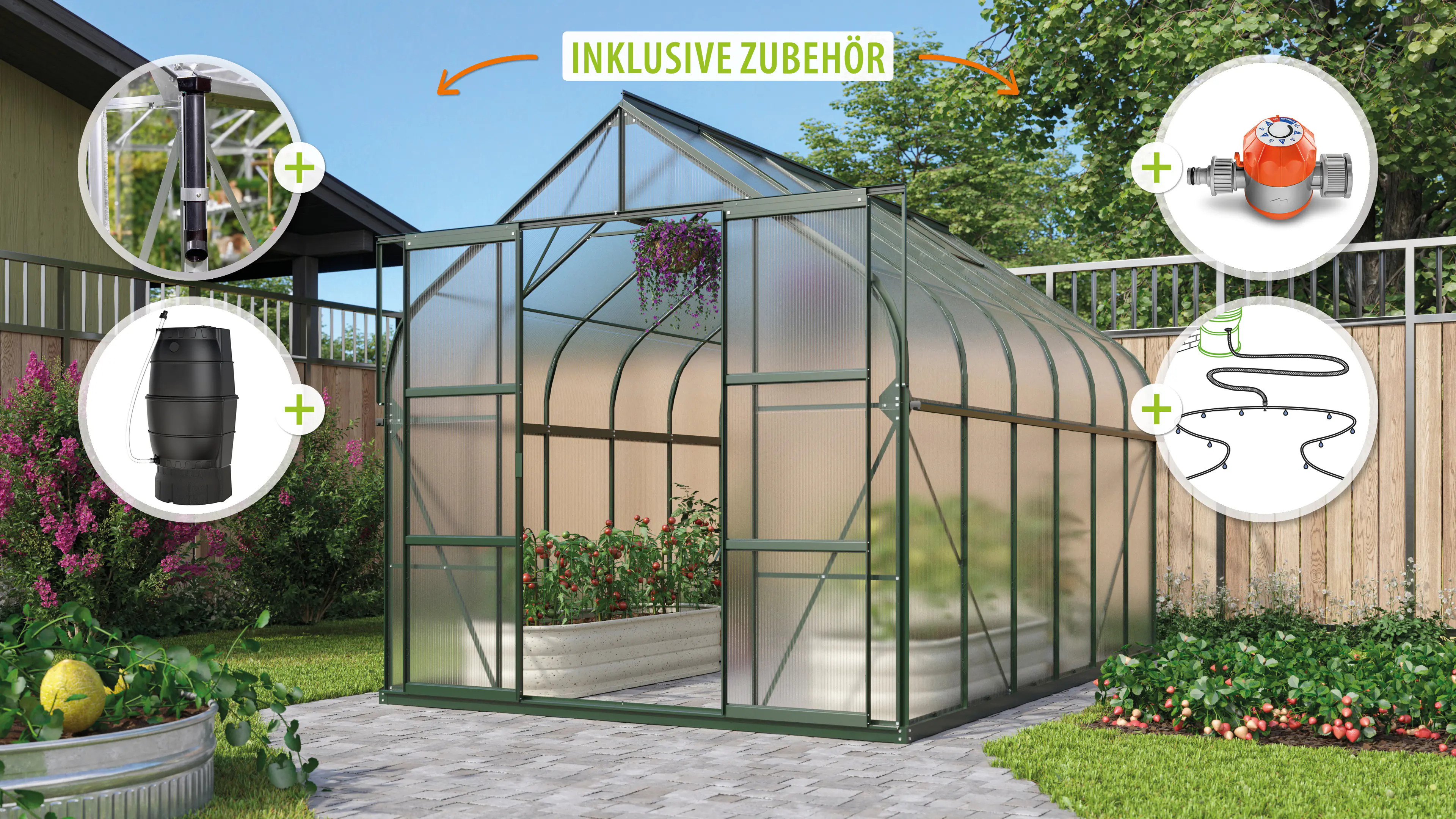 Vitavia Gewächshaus-Set Dione 9900 HKP 4 mm smaragd 254 x 378 cm 