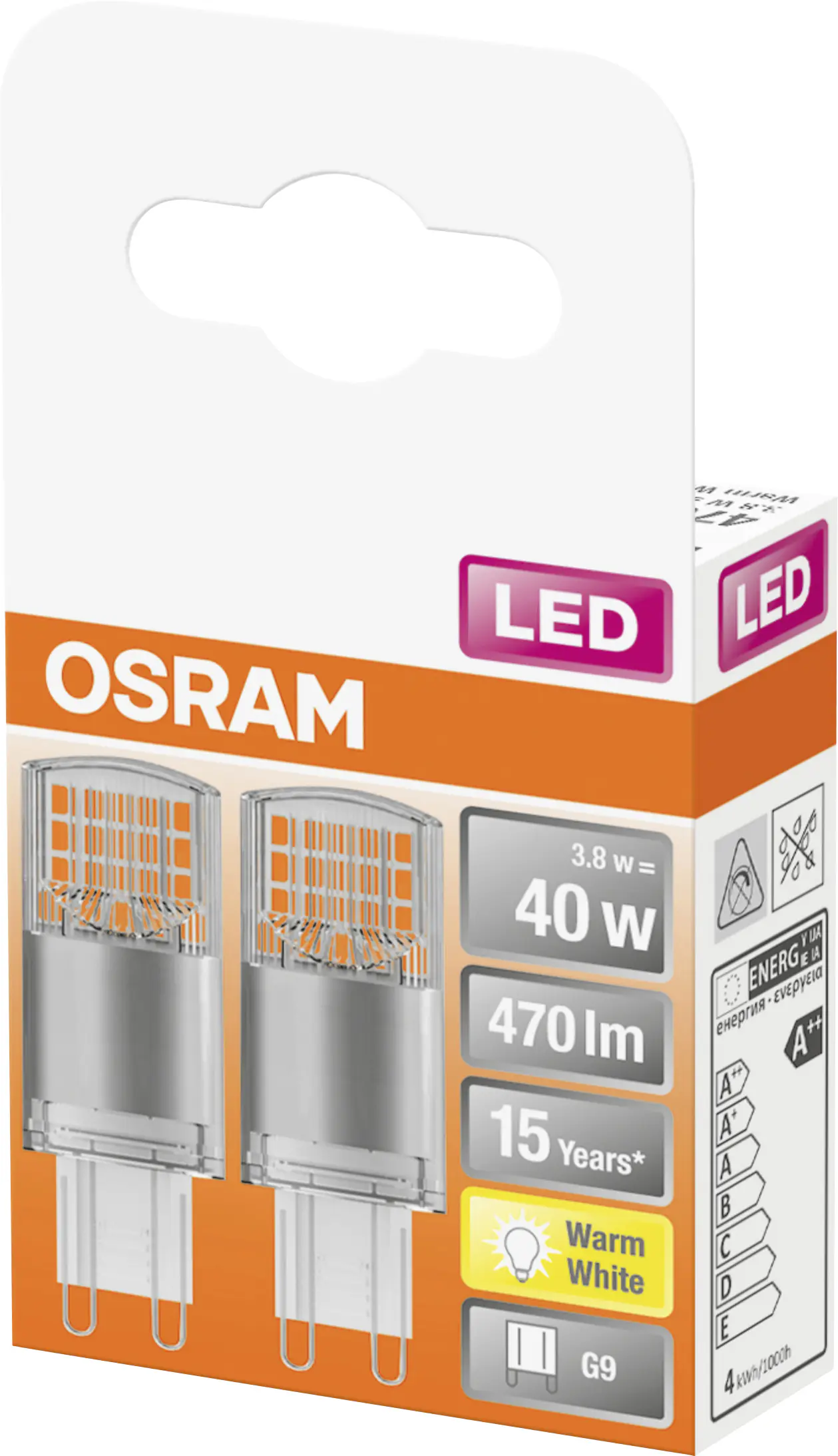 Osram LED Stiftsockellampe Star G9 4,2 W 2er-Pack warmweiß, klar