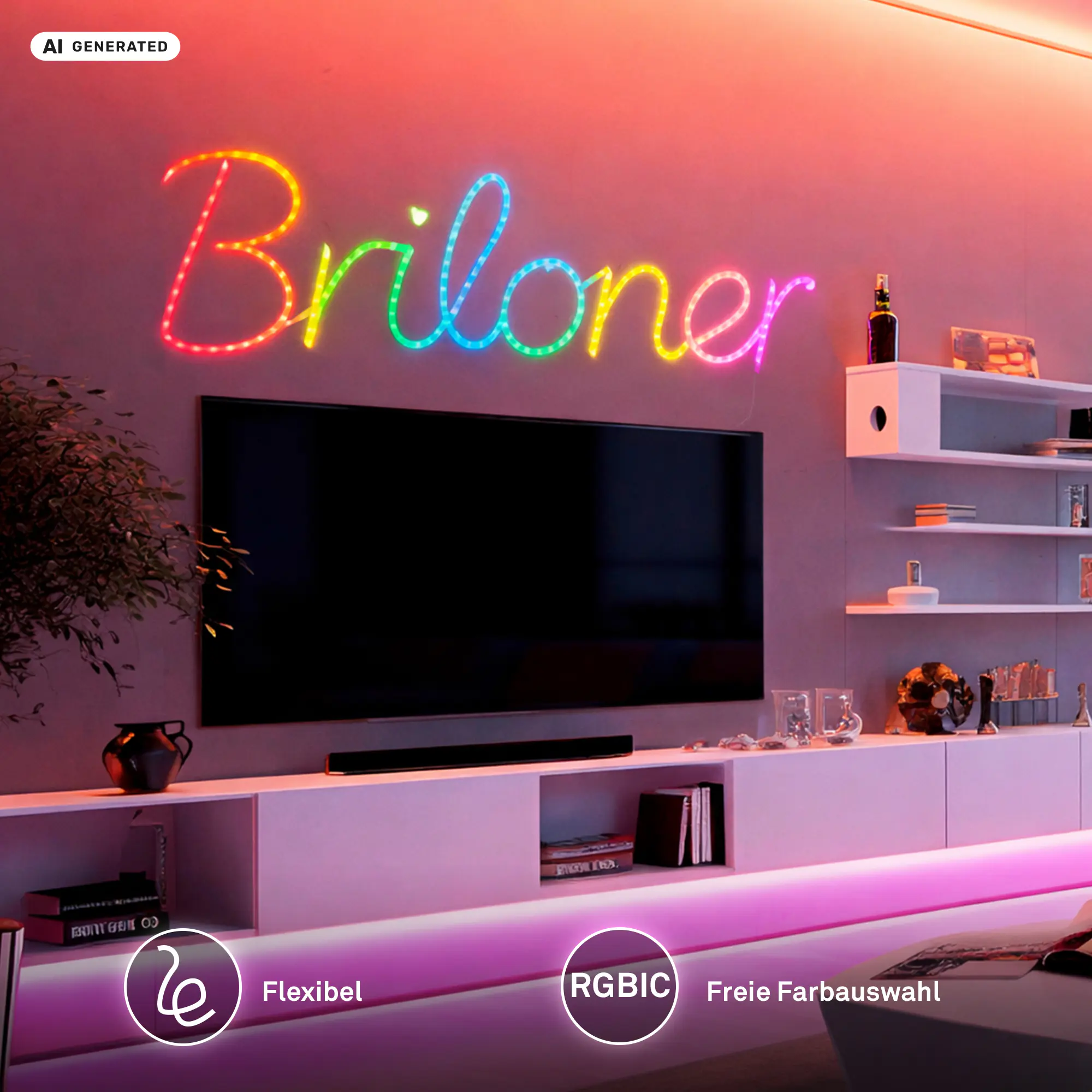 Briloner LED-Streifen Neon RGB mit Musiksensor 5 m dimmbar weiß