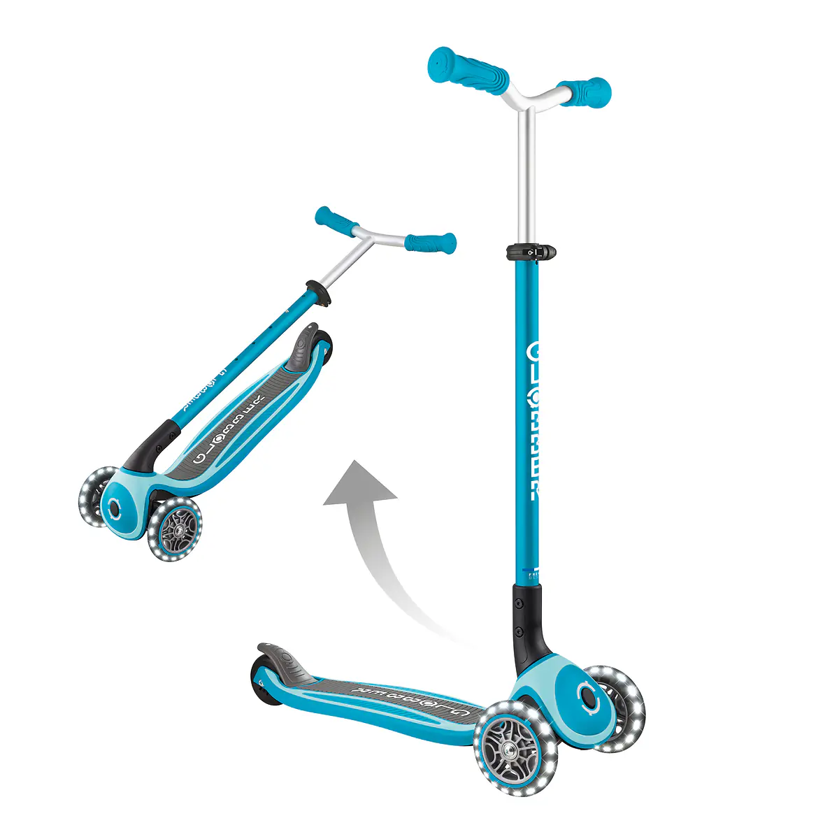 Globber Scooter für Kinder mit Leuchtrollen Master Lights blau