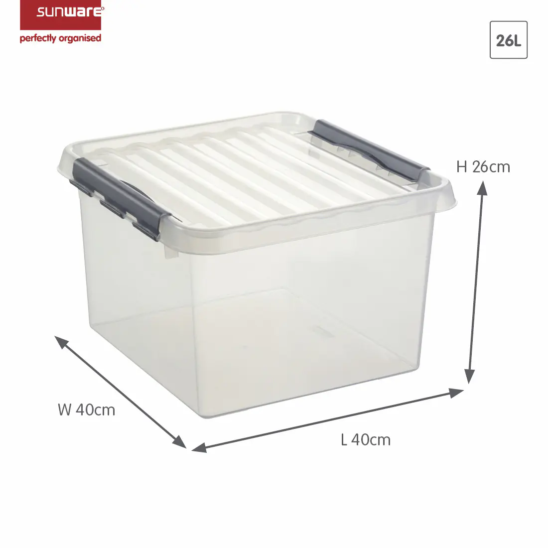Sunware Aufbewahrungsbox Q-line 26L transparent metallfarbig 40 x 40 x 26 cm Sunware Aufbewahrungsbox Q-line 26L transparent metallfarbig 40 x 40 x 26 cm