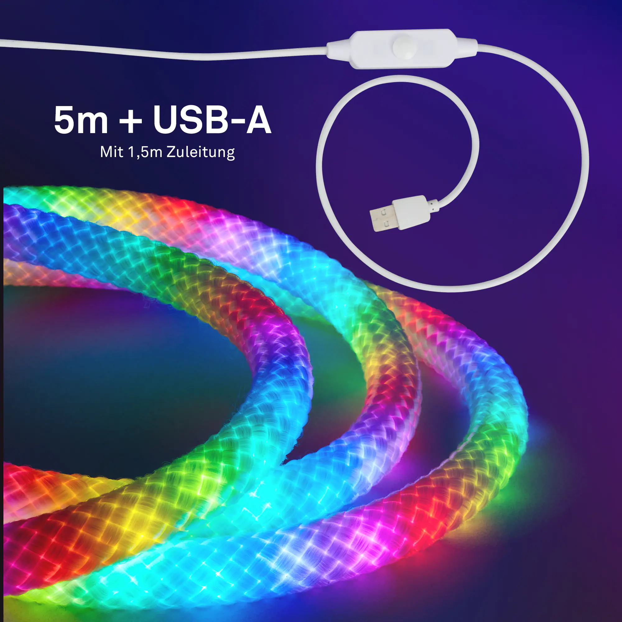 Briloner LED-Lichtschlauch RGBIC mit Musiksensor 5 m dimmbar weiß