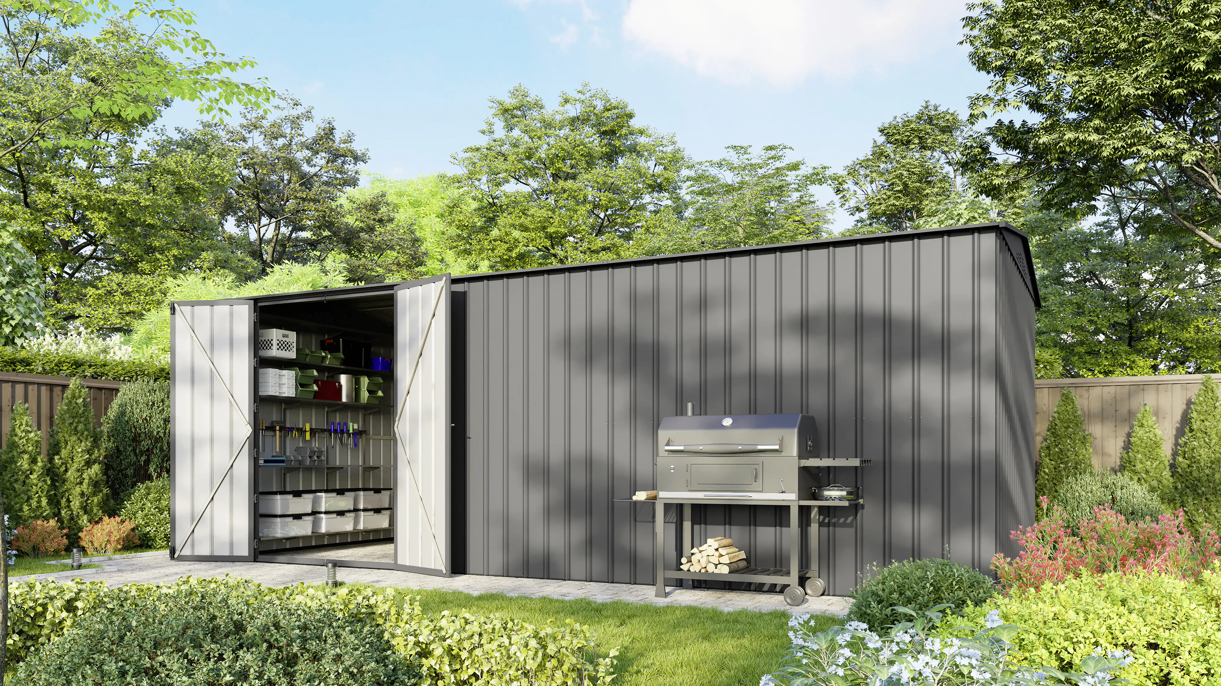 Globel Erweiterungsmodul Metallgerätehaus Worker 125 x 308 x 225 cm anth.