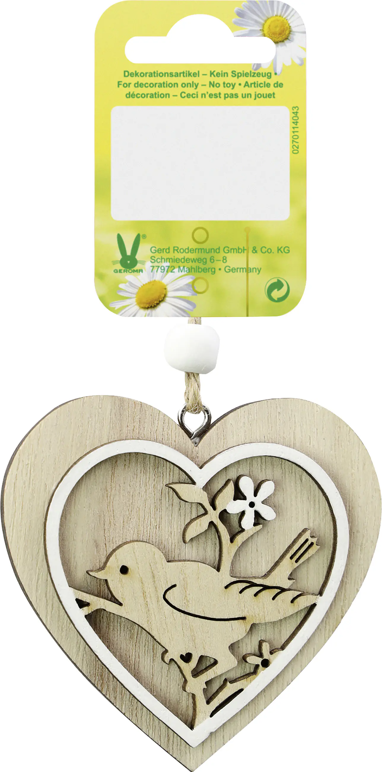 Deko Anhänger Herz Holz 7 x 7 cm natur weiß mit Vogelmotiv Deko Anhänger Herz Holz 7 x 7 cm natur weiß mit Vogelmotiv