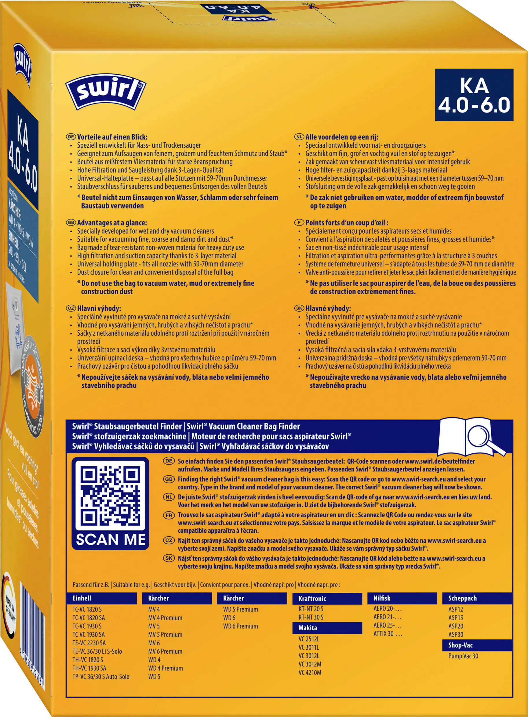 Swirl KA 4.0-6.0 Staubbeutel für Nass-Trockensauger, Kärcher/Einhell 3 Stück