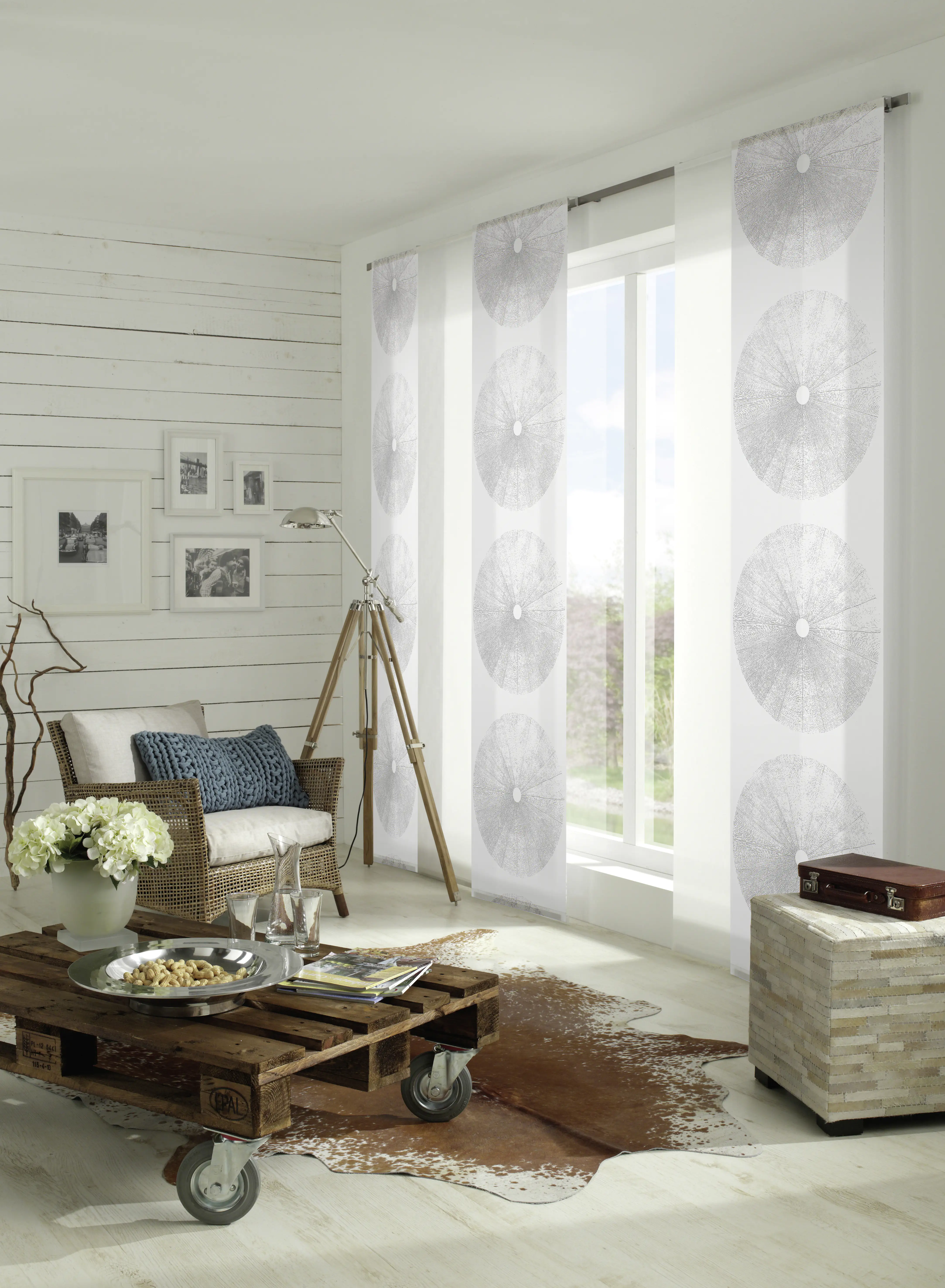 Gardinia Flächenvorhang Tree weiß-grau, 60 x 245 cm