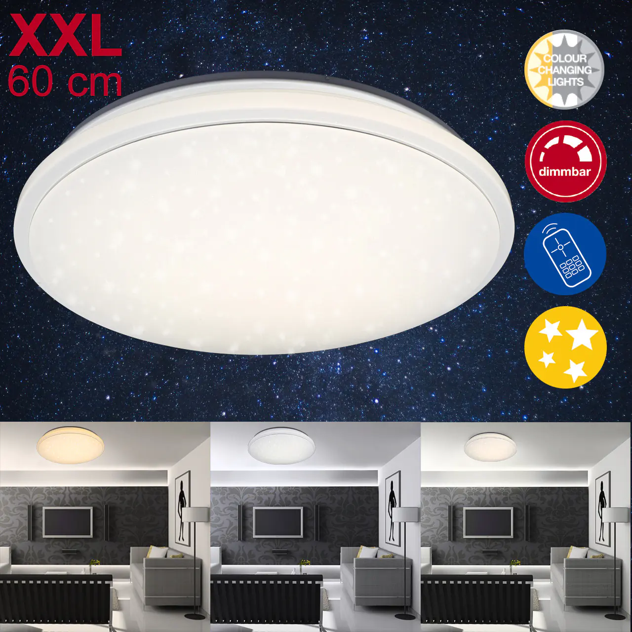 Briloner LED-Deckenleuchte Sternencover Ø 56 cm weiß CCT dimmbar