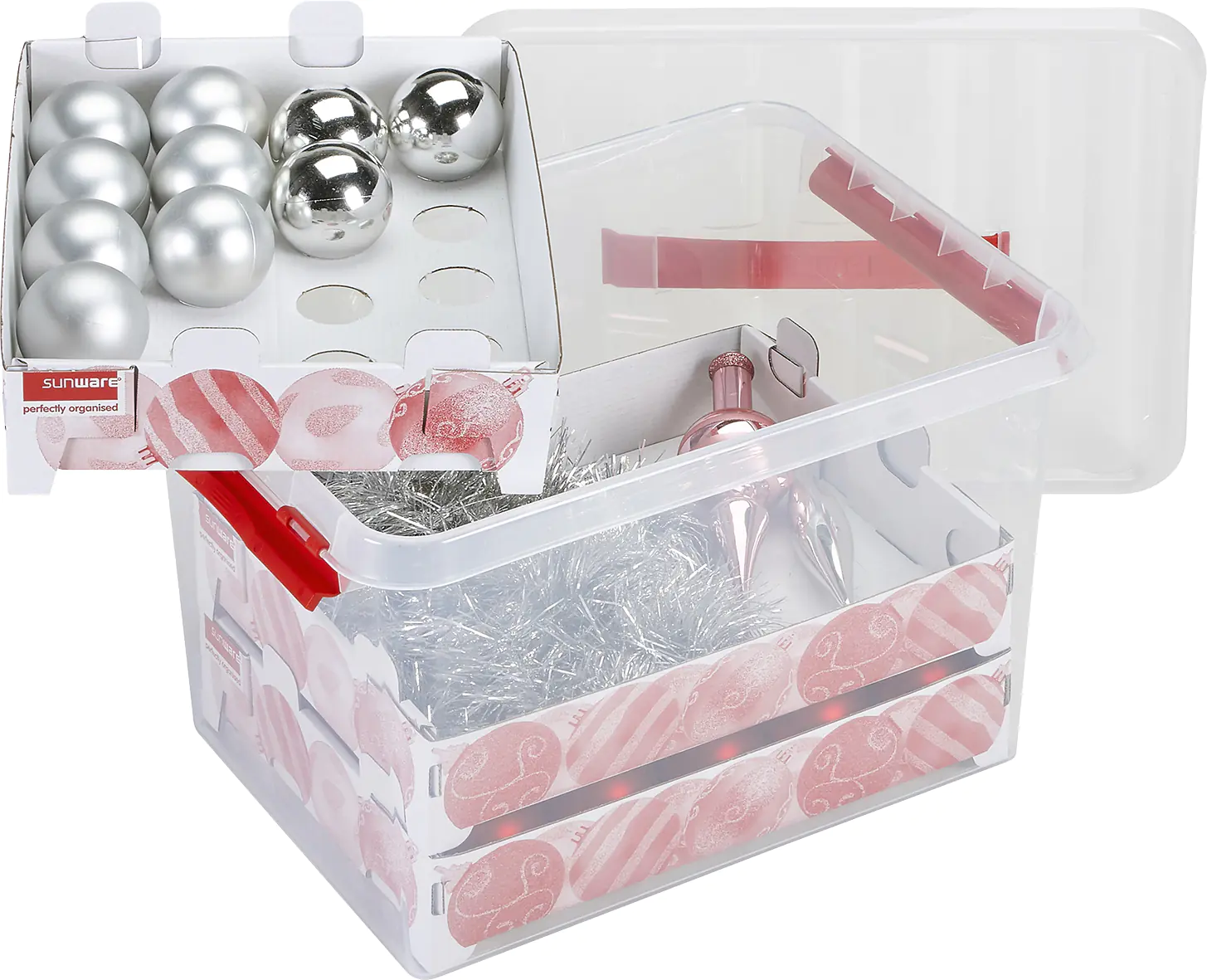 Sunware Weihnachtsbox Q-line 22L mit Einsatz für 60 Kugeln transparent rot Sunware Weihnachtsbox Q-line 22L mit Einsatz für 60 Kugeln transparent rot