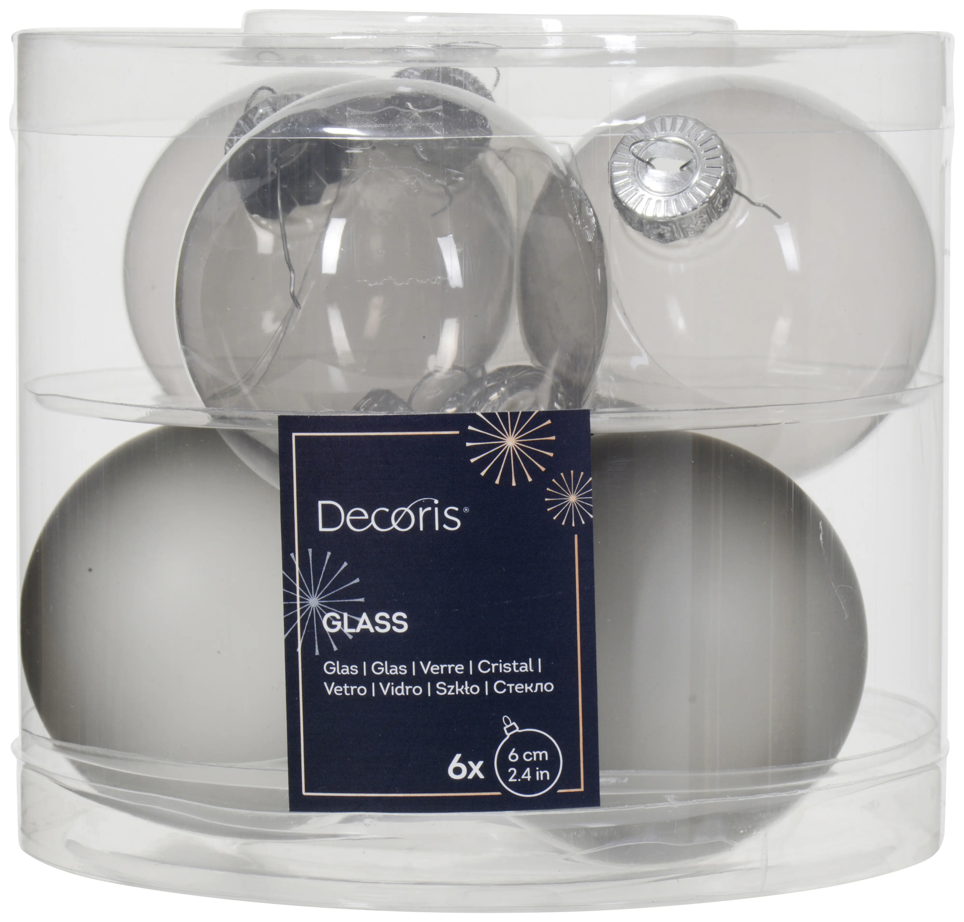 Decoris Weihnachtskugeln aus Glas Ø 6 cm marmorgrau 6 Stück