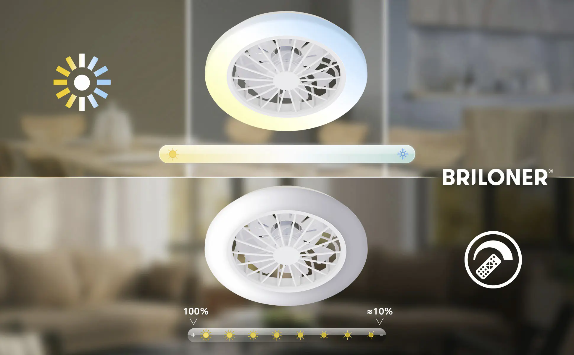 Briloner LED Deckenleuchte mit Ventilator Pafo Ø 38 cm 24 W weiß matt CCT dimmbar
