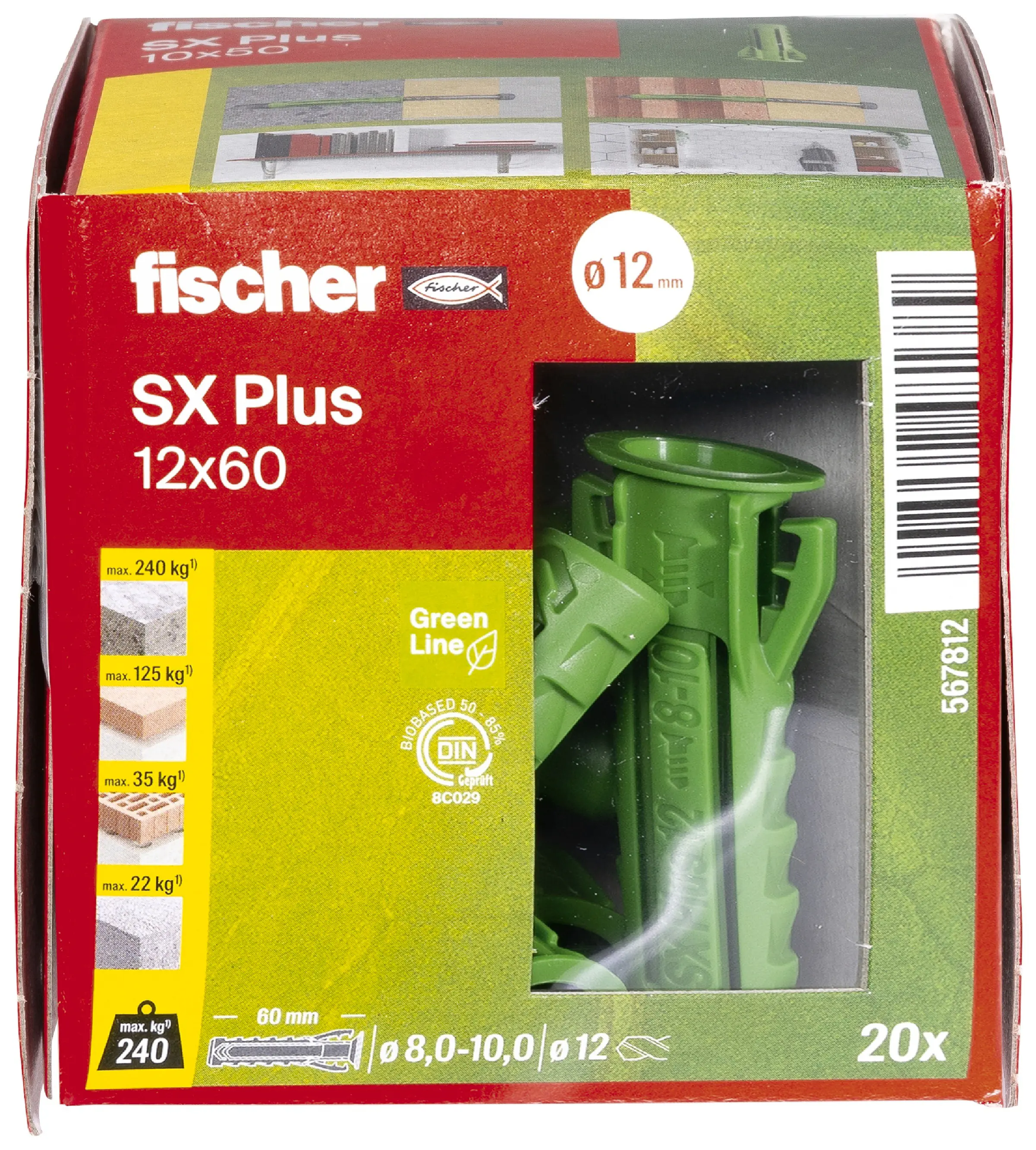 Fischer Spreizdübel SX Plus Green 12.0 x 60 mm - 20 Stück