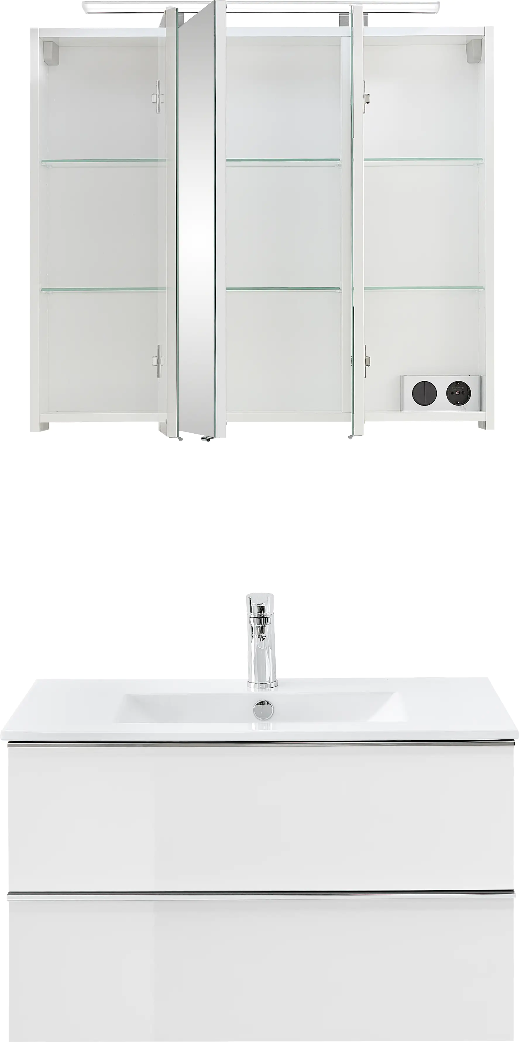 Primaster Bad-Set Düsseldorf weiß 81 cm LED-Leuchten, Keramikwaschtisch