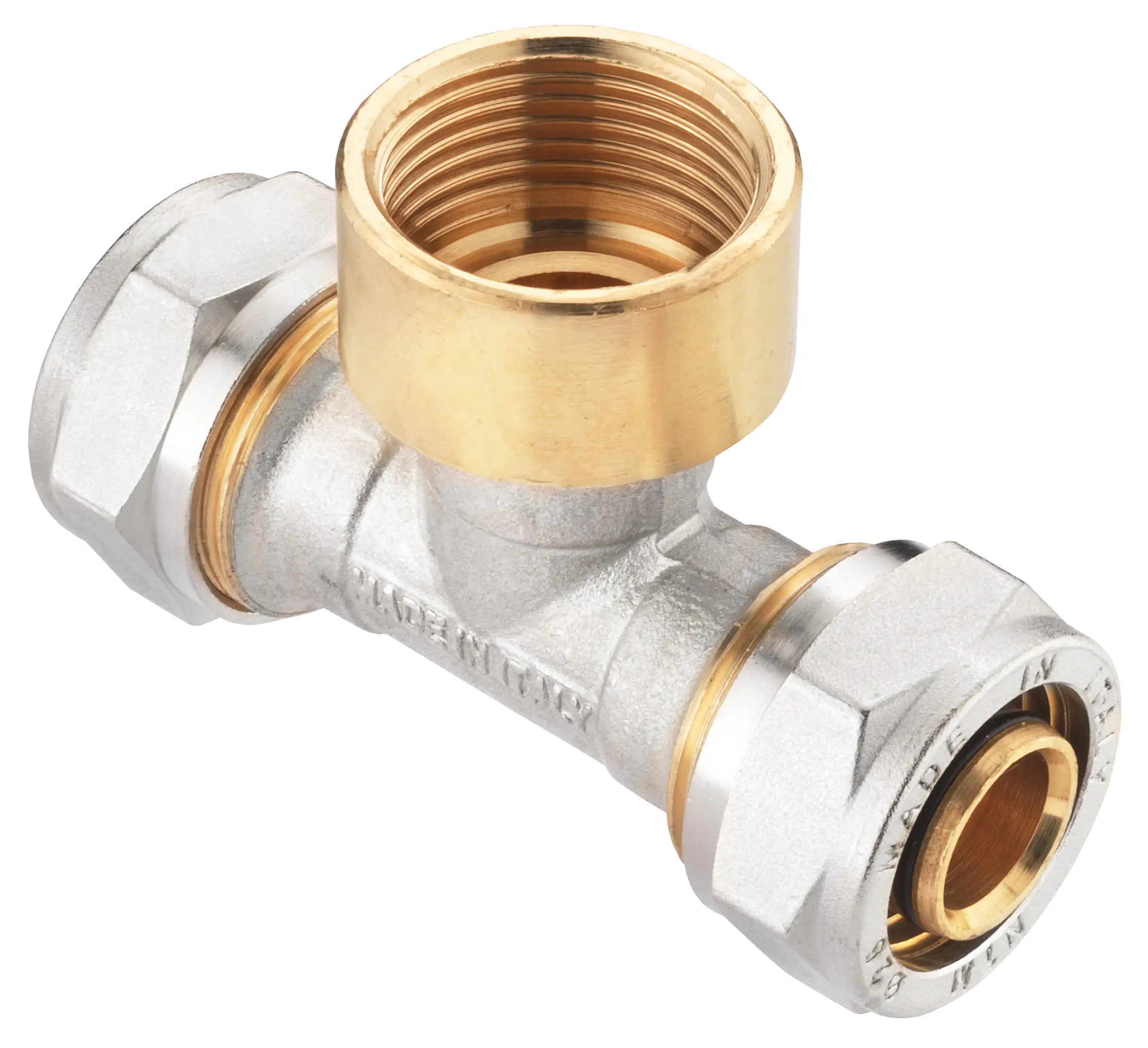 4035300820108 Cornat Schraub-T-Stück komplett ø 26 mm 1" IG Messing vernickelt