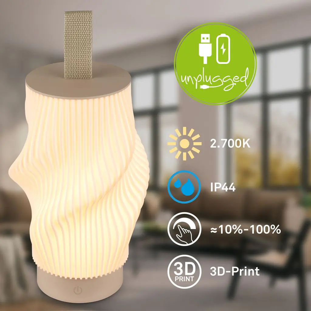 Briloner LED Akku-Tischleuchte Tubi beige 2W 150lm warmweiß dimmbar