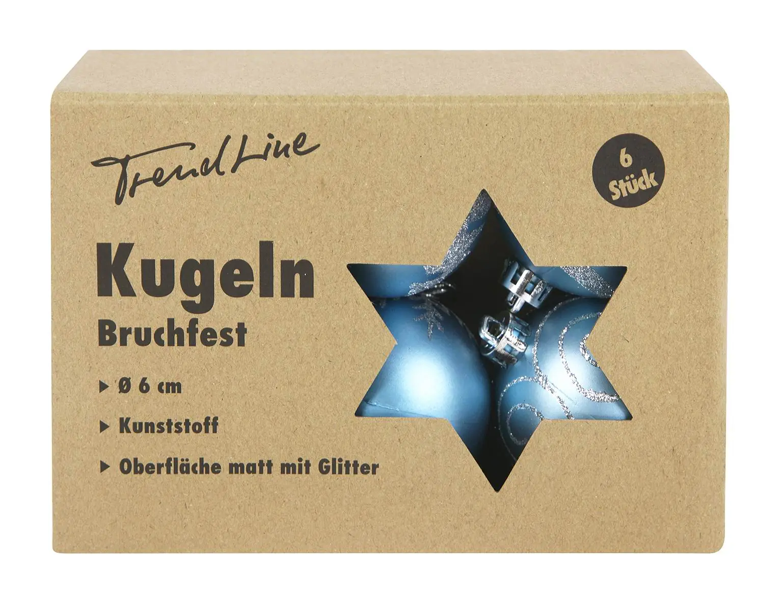 TrendLine Weihnachtskugeln bruchfest, langlebig Ø 6 cm dämmerungsblau 6 Stück