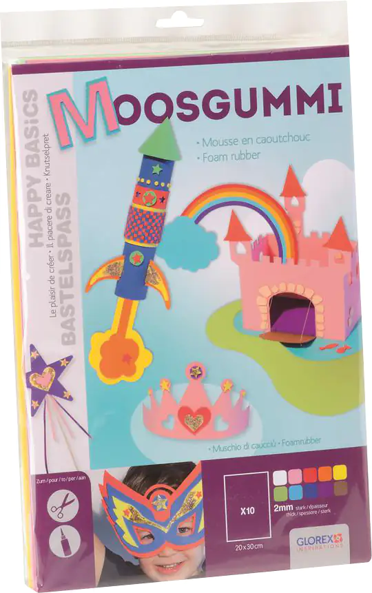 7610877370552 Glorex Moosgummi sortiert A4 2 mm 10 Stück