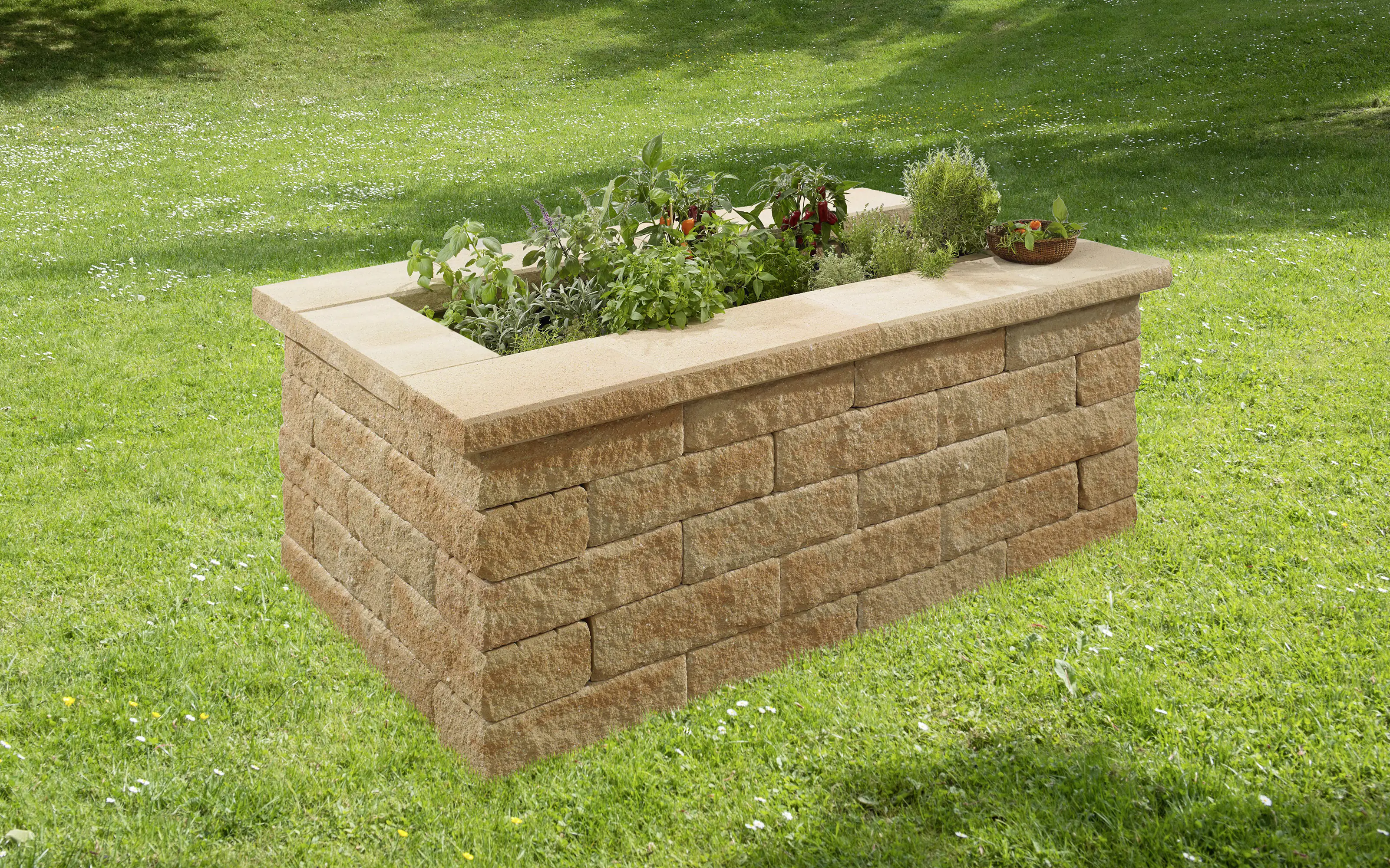 2077881026571_4 Kann Hochbeet-Set 3 Bruchstein 200 x 125 x 81 cm sandstein