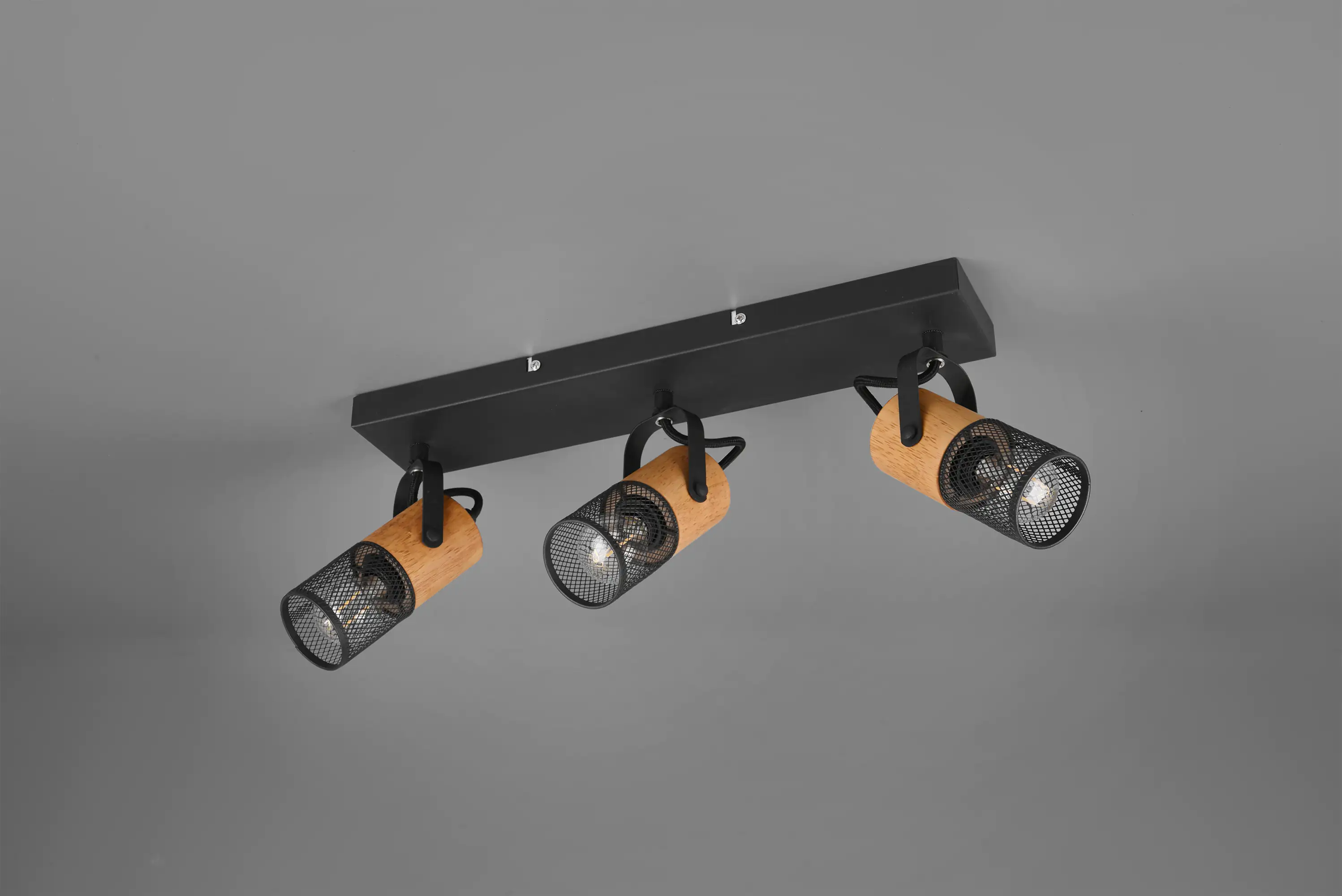 Trio Leuchten 3er Spot Tosh schwarz matt, Holz