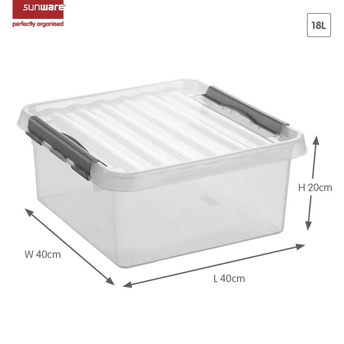 Sunware Aufbewahrungsbox Q-line 18L transparent metallfarbig 40 x 40 x 20 cm Sunware Aufbewahrungsbox Q-line 18L transparent metallfarbig 40 x 40 x 20 cm